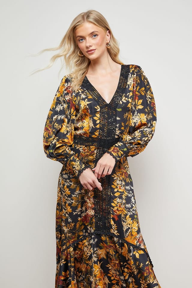Oasis Oasis Women's Printed Lace Trim Detail High Low Hem Midi Dress in Floral - 2