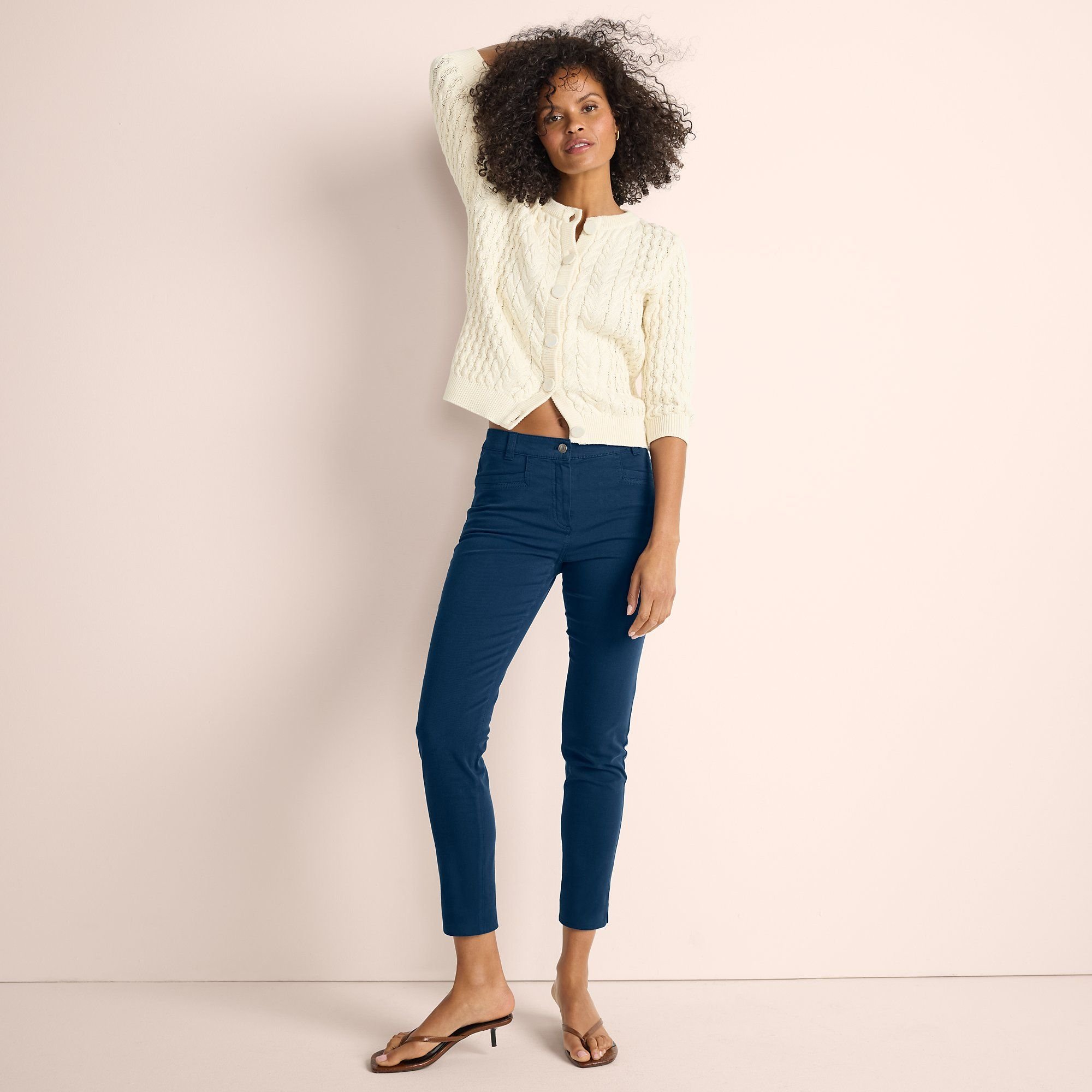 lands end Lands' End Women's Slim Leg Cropped Chinos, Mid Rise in Navy - 3