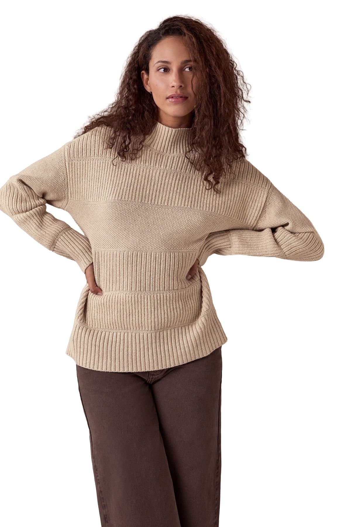 Celtic & Co Celtic & Co Women's Multi Stitch Funnel Neck Sweater in Warm White