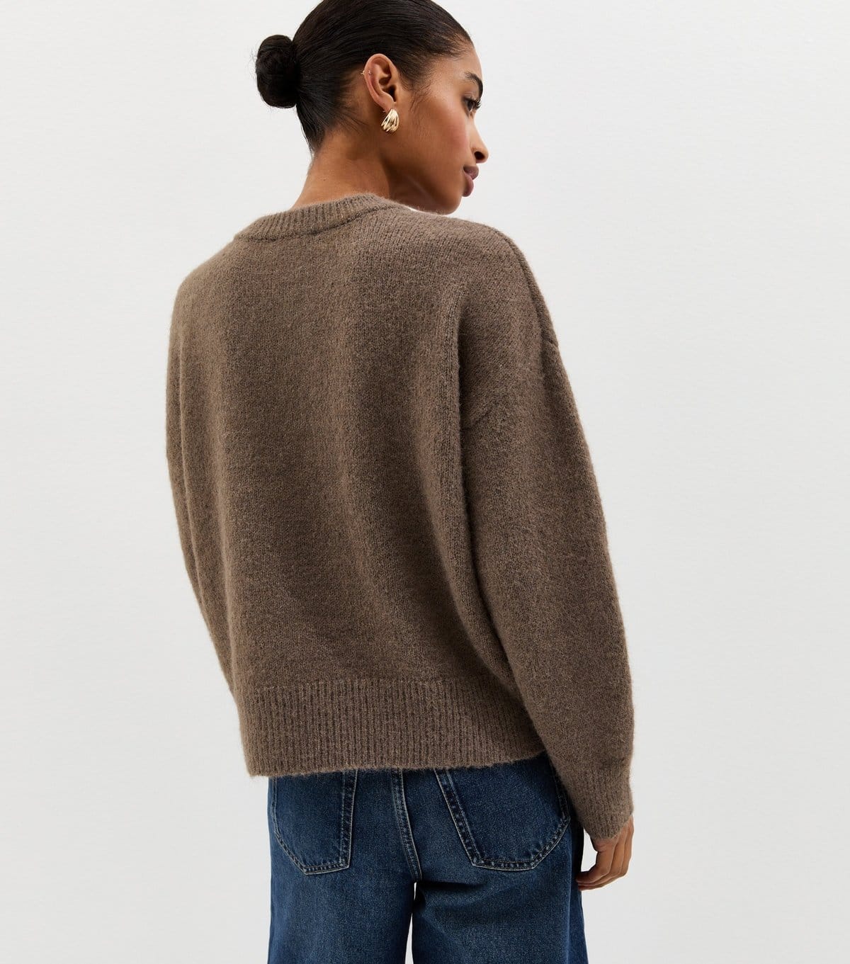 New Look Women's Dark Mink Brushed Henley Jumper New Look - 4