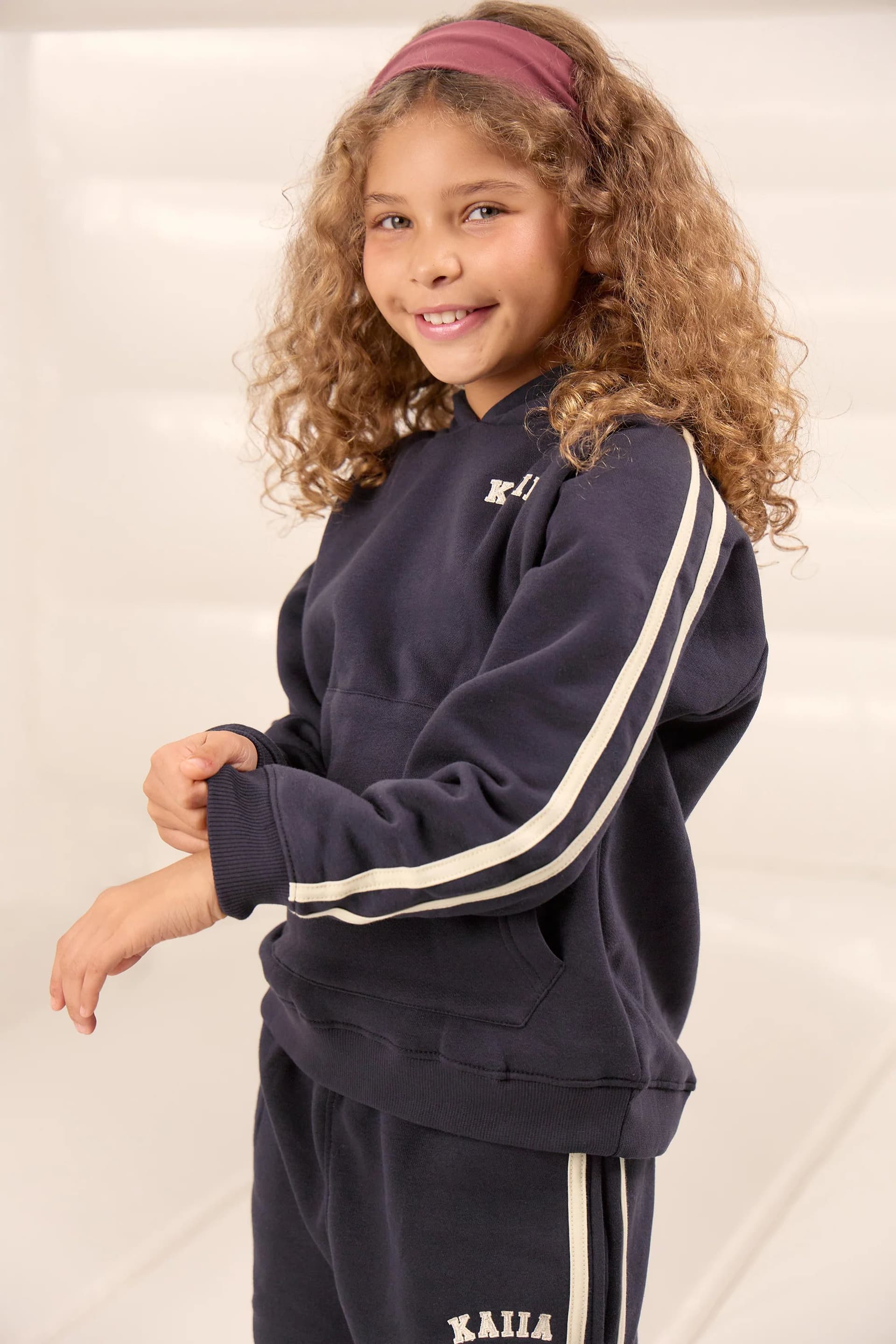 Kaiia Kaiia Kids Sport Side Stripe Oversized Hoodie Ink Blue & Lemon