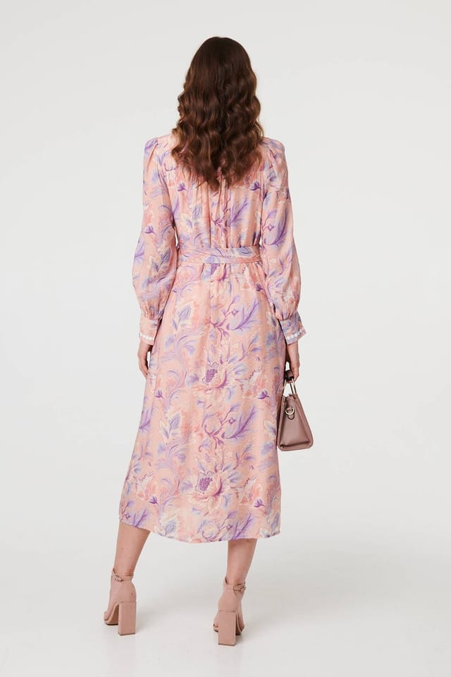 Izabel London Izabel London Women's Floral Embellished Midi Shirt Dress in Pink - 3