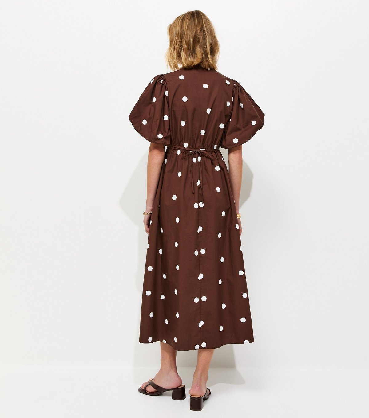 New Look Women's Brown Polka Dot Puff Sleeve Midi Dress New Look - 4