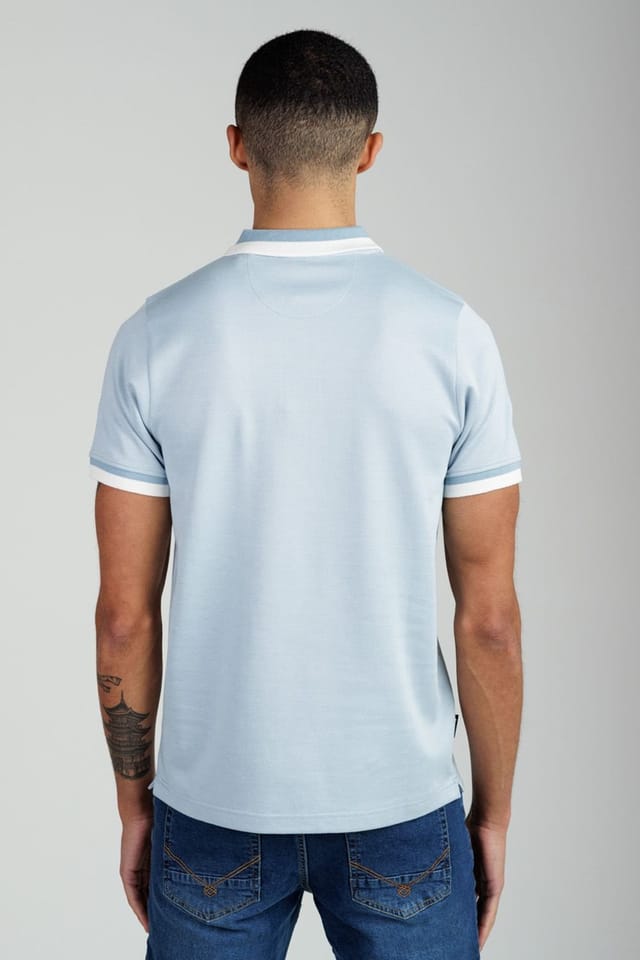 Firetrap Firetrap Men's Regular Fit Cotton Rich Jacquard Polo in Mid Blue - 2