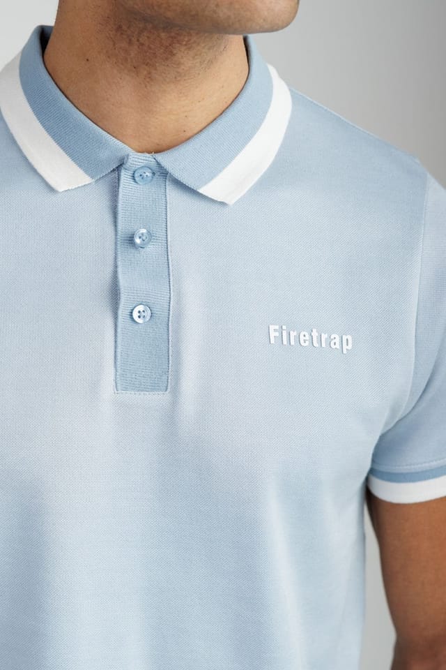 Firetrap Firetrap Men's Regular Fit Cotton Rich Jacquard Polo in Mid Blue - 3