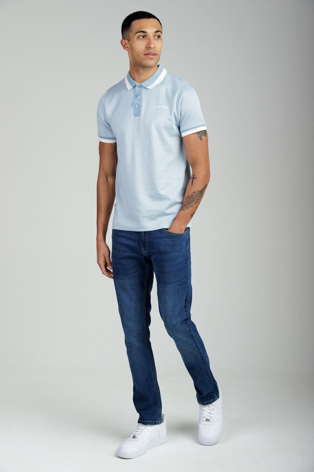 Firetrap Firetrap Men's Regular Fit Cotton Rich Jacquard Polo in Mid Blue - 4