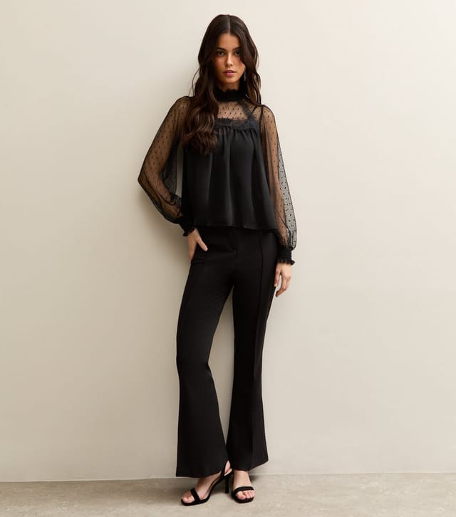 New Look Women's Black Dobby Mesh High Neck Blouse New Look - 3