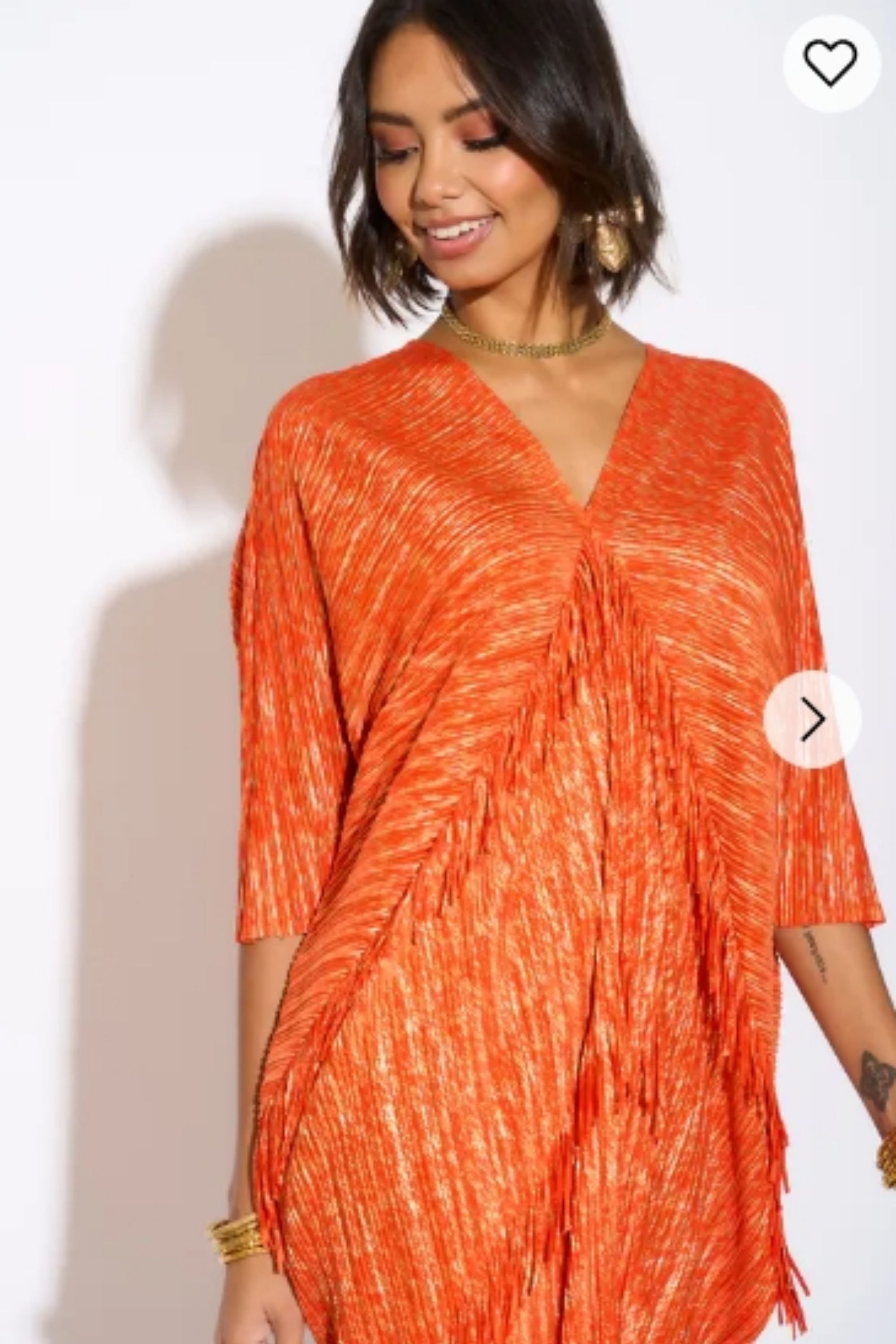 CY CY Women's Layers Multi Fringed Tassel Pleated Midi Dress In White in Orange - 2