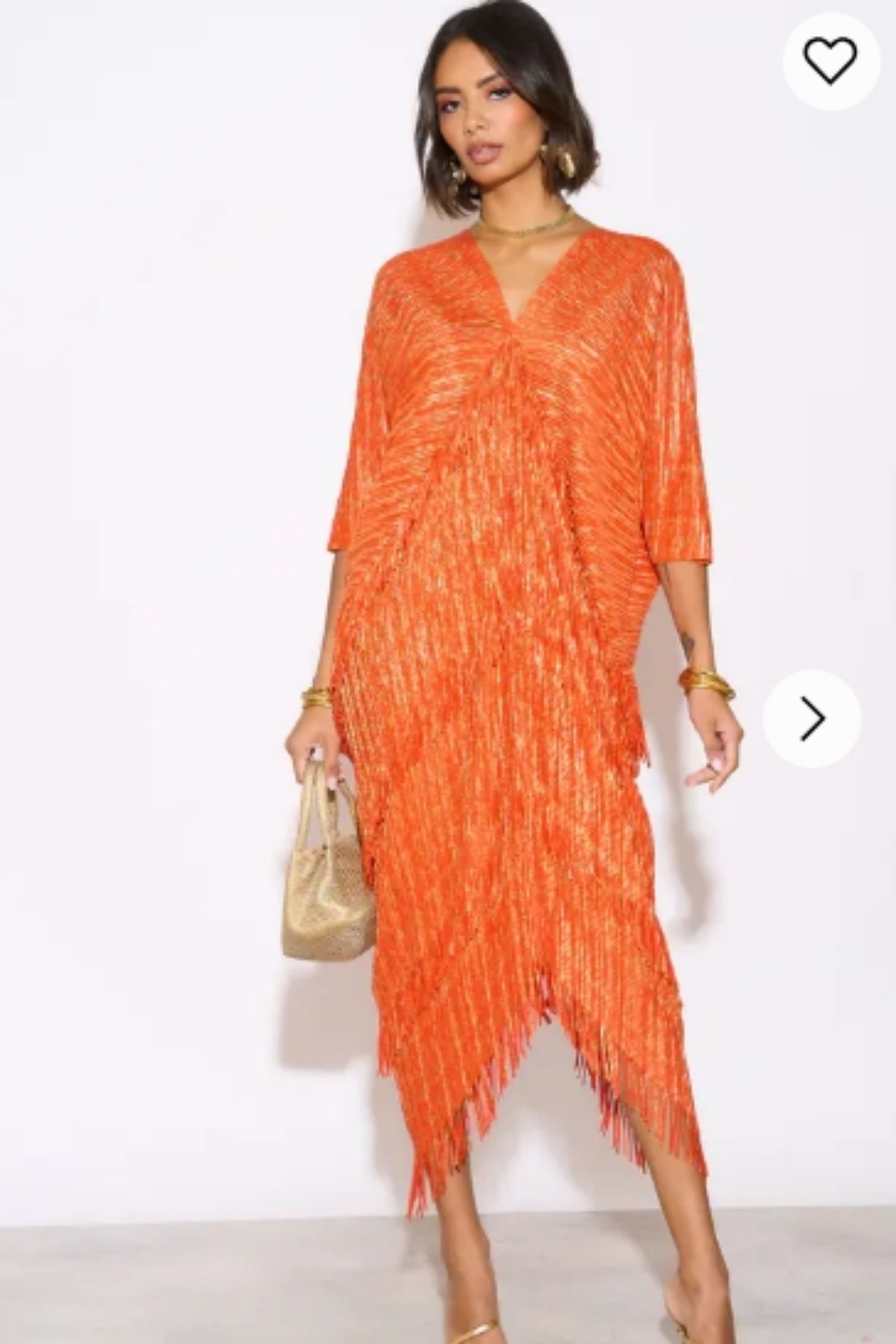 CY CY Women's Layers Multi Fringed Tassel Pleated Midi Dress In White in Orange - 3