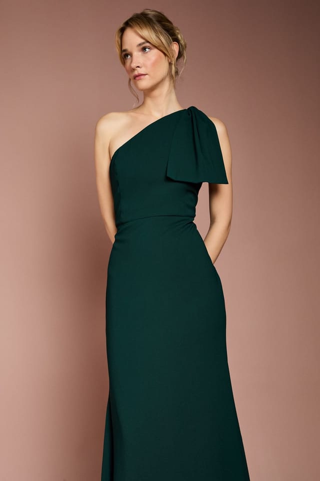 Coast Coast Women's Honoured Bow One Shoulder Maxi Bridesmaid Dress in Emerald - 2
