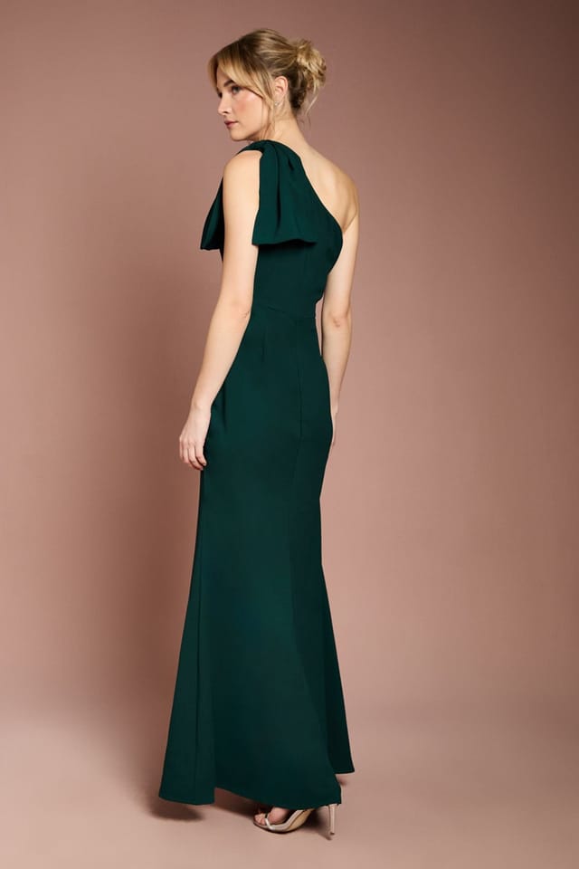 Coast Coast Women's Honoured Bow One Shoulder Maxi Bridesmaid Dress in Emerald - 3