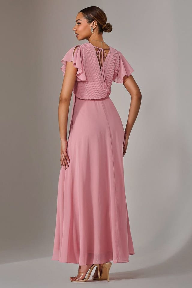 Jolie Moi Jolie Moi Women's Chiffon Pleated Maxi Dress in Dusty Pink - 2