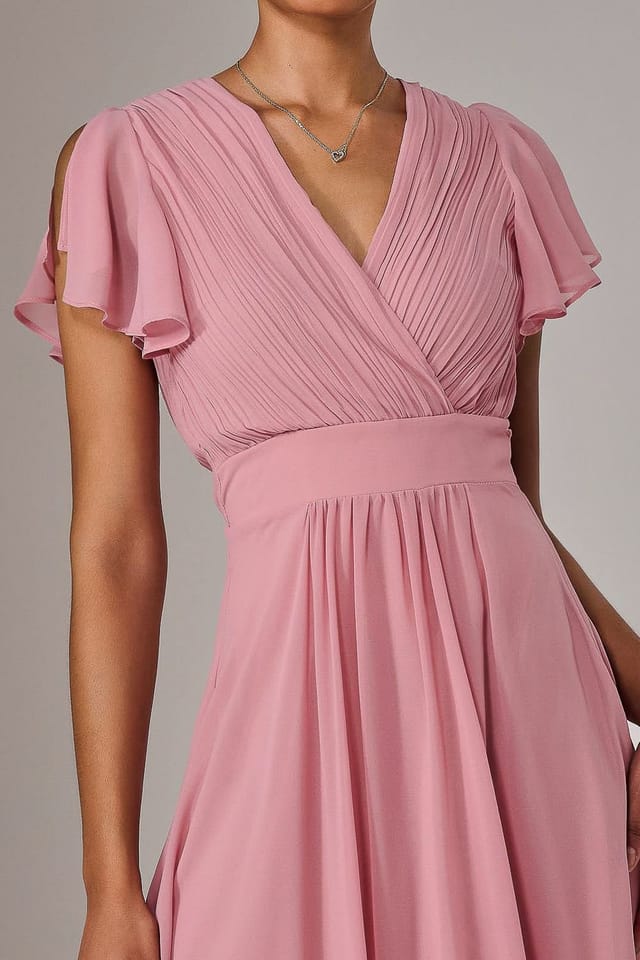 Jolie Moi Jolie Moi Women's Chiffon Pleated Maxi Dress in Dusty Pink - 3