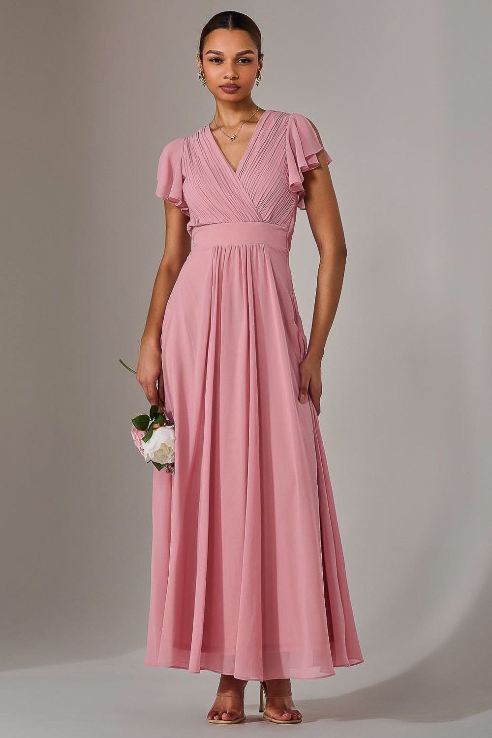 Jolie Moi Jolie Moi Women's Chiffon Pleated Maxi Dress in Dusty Pink - 4