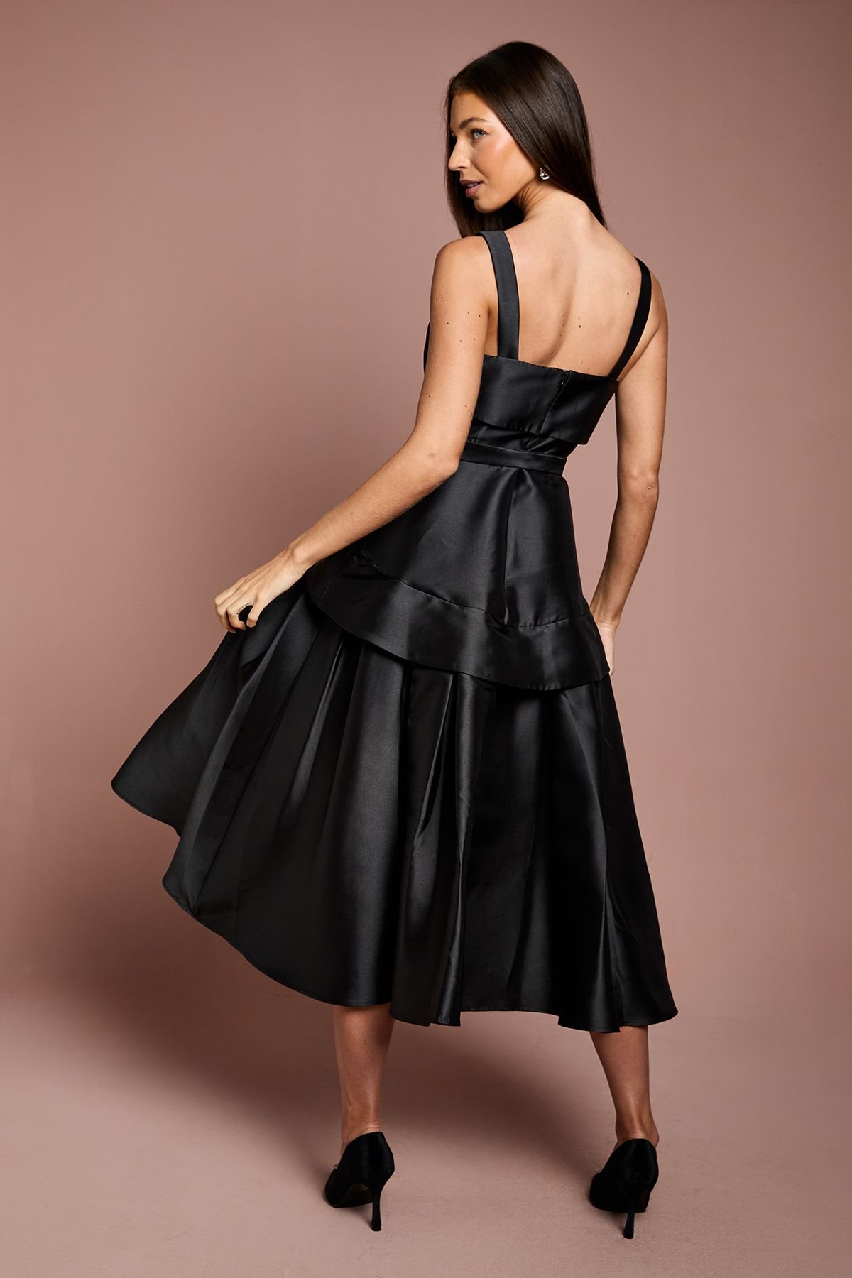 Coast Coast Women's Lisa Tan Twill Volume Belted Midi Dress in Black - 3