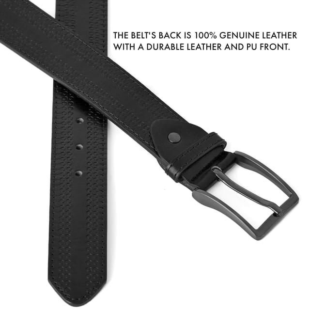Woodland Leathers Woodland Leathers Men's Leather Lined 1.5" Belt, Decorative Pattern in Black - 3