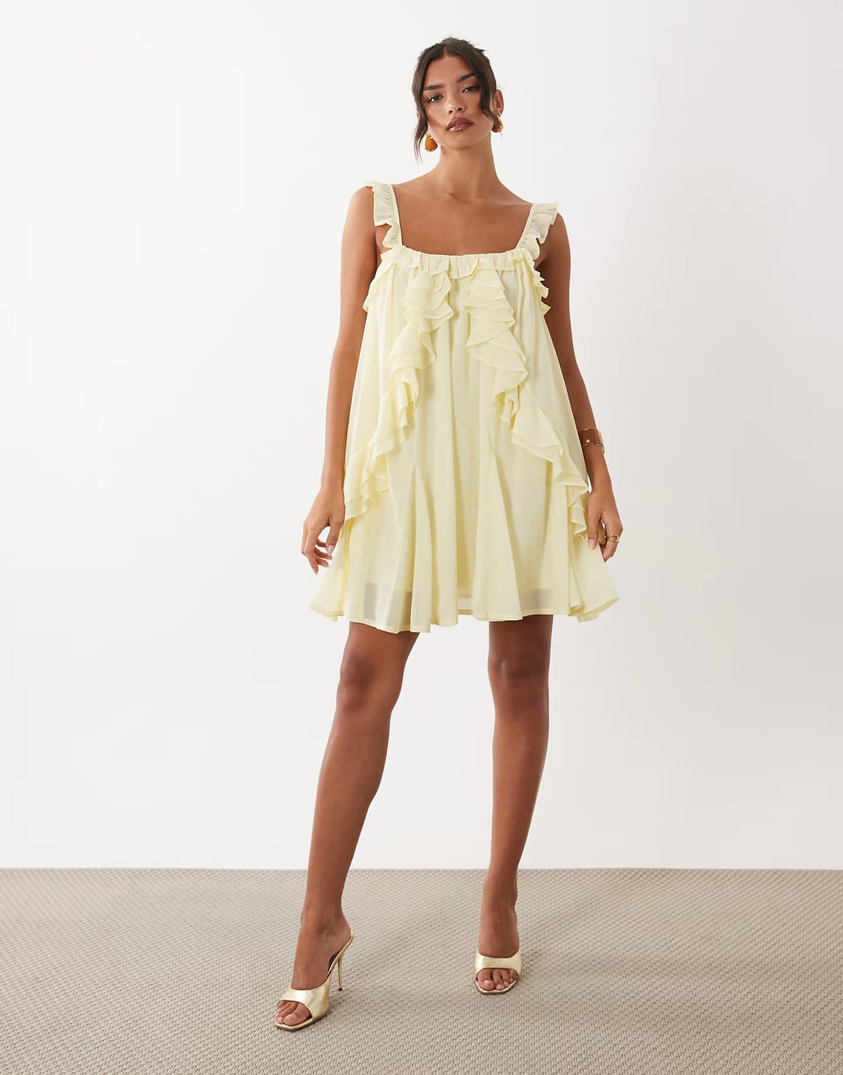 ASOS YAS chiffon ruffle trim cami mini dress in pale yellow - 1