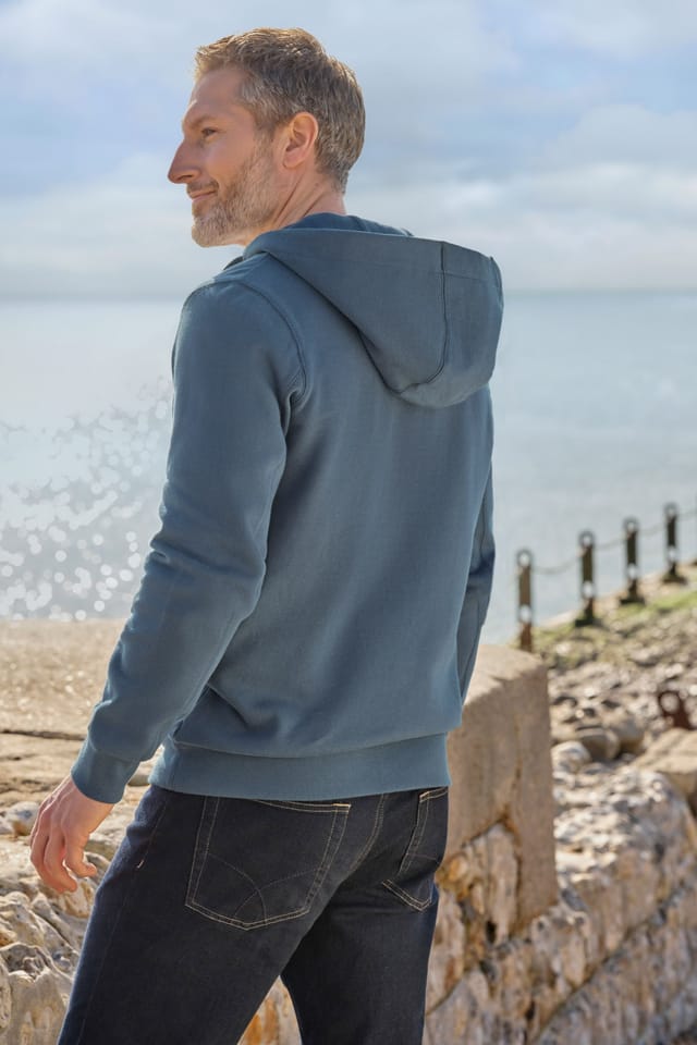 WoolOvers WoolOvers Men's Full Zip Jersey Hoodie in Blue - 3