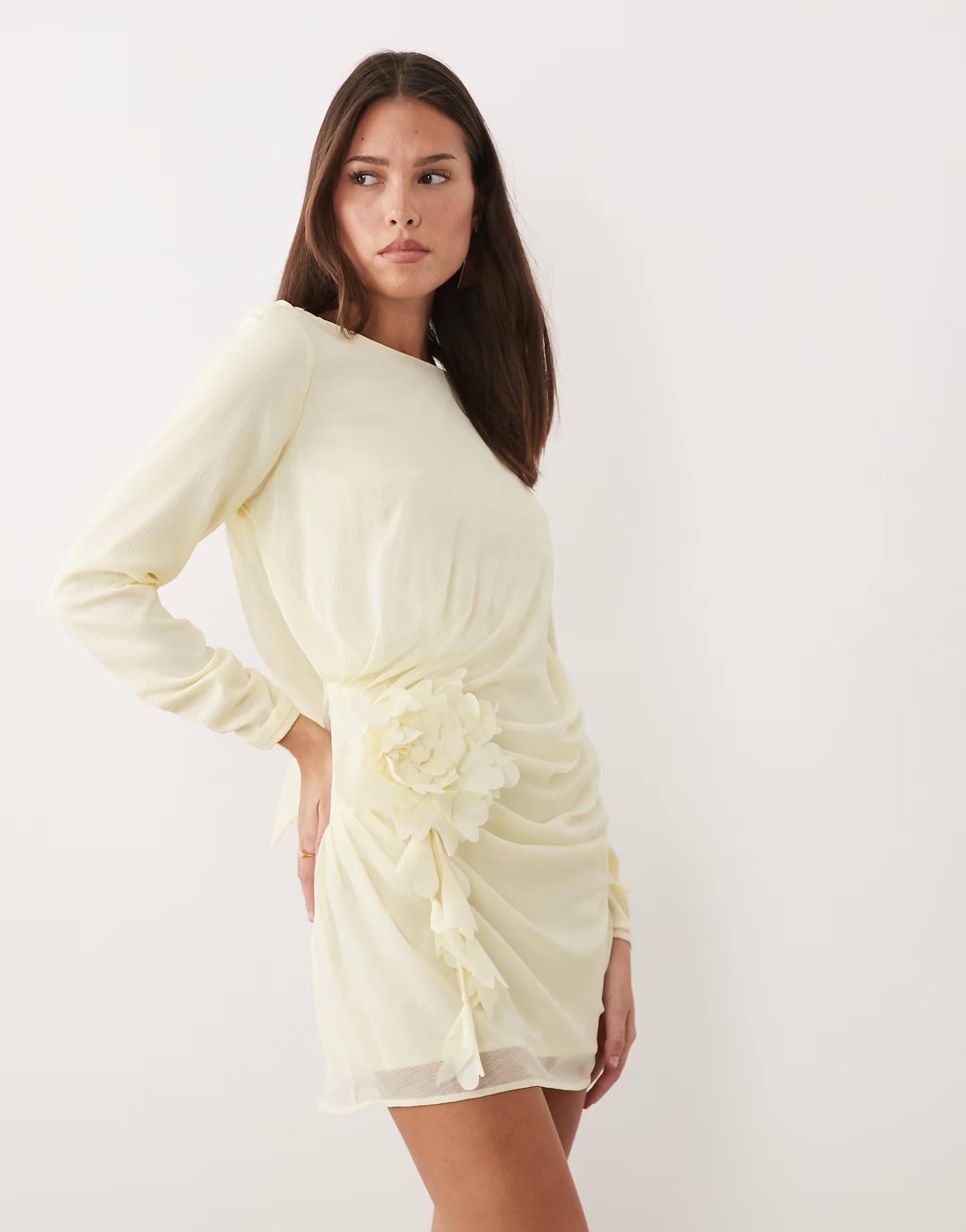 ASOS ASOS DESIGN draped low back floral motif mini dress in lemon