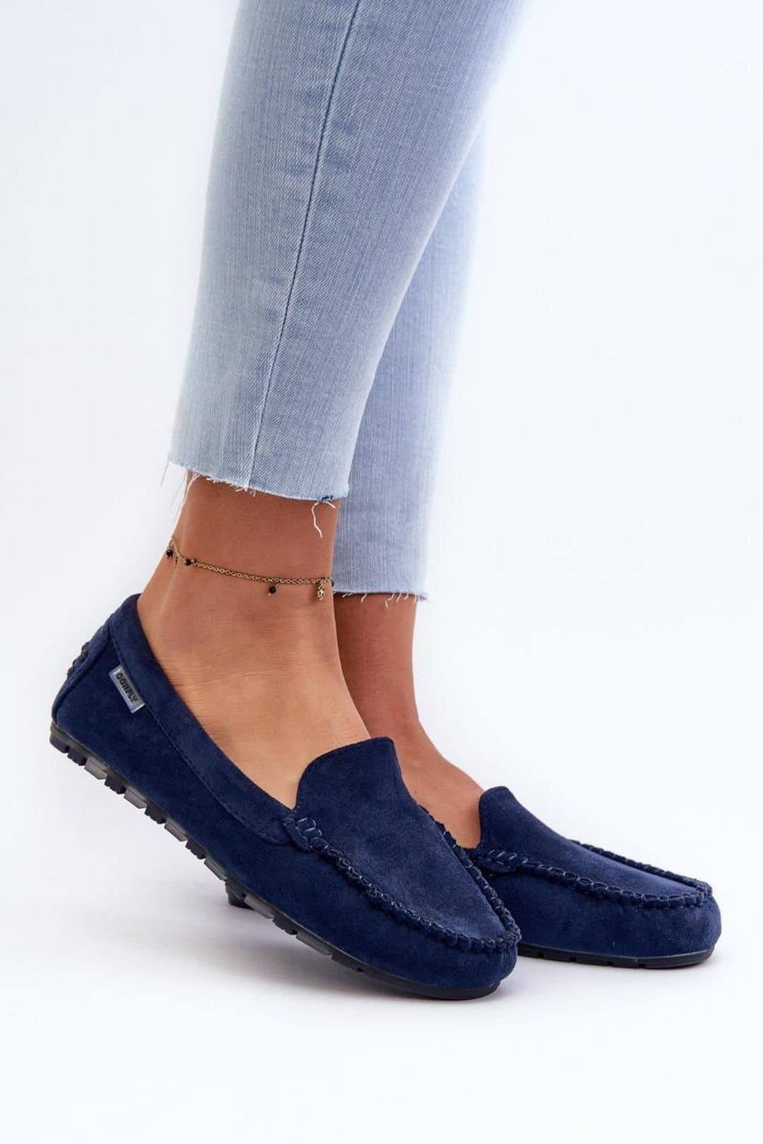 Love Lace Love Lace Women's Classic Suede Moccasins with Rounded Toe & Removable Insole in Blue