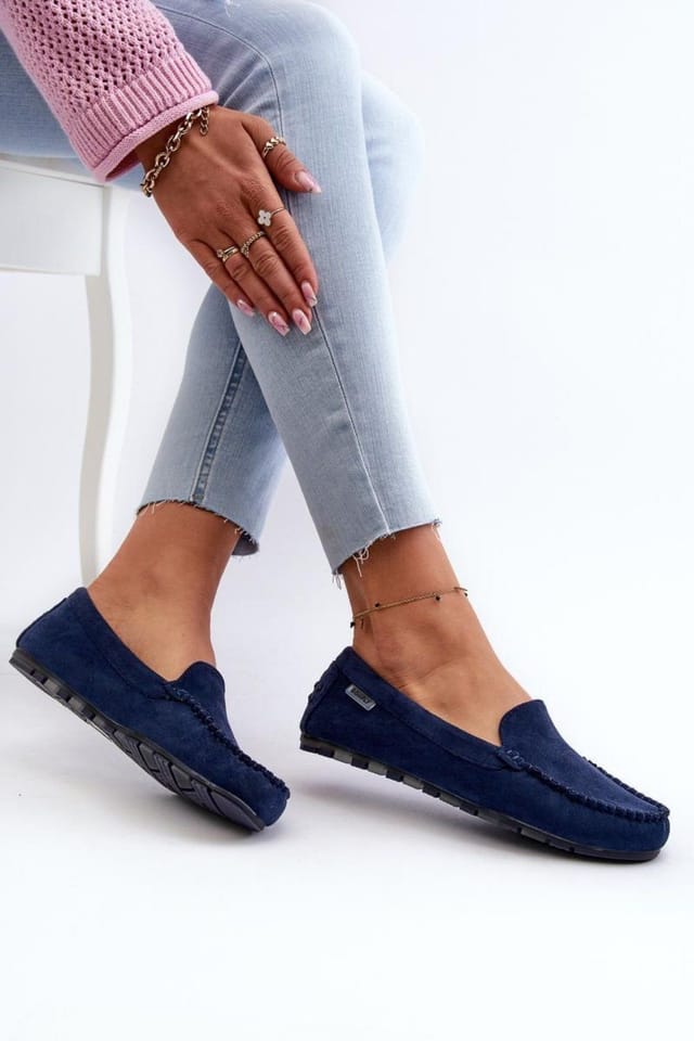 Love Lace Love Lace Women's Classic Suede Moccasins with Rounded Toe & Removable Insole in Blue - 3