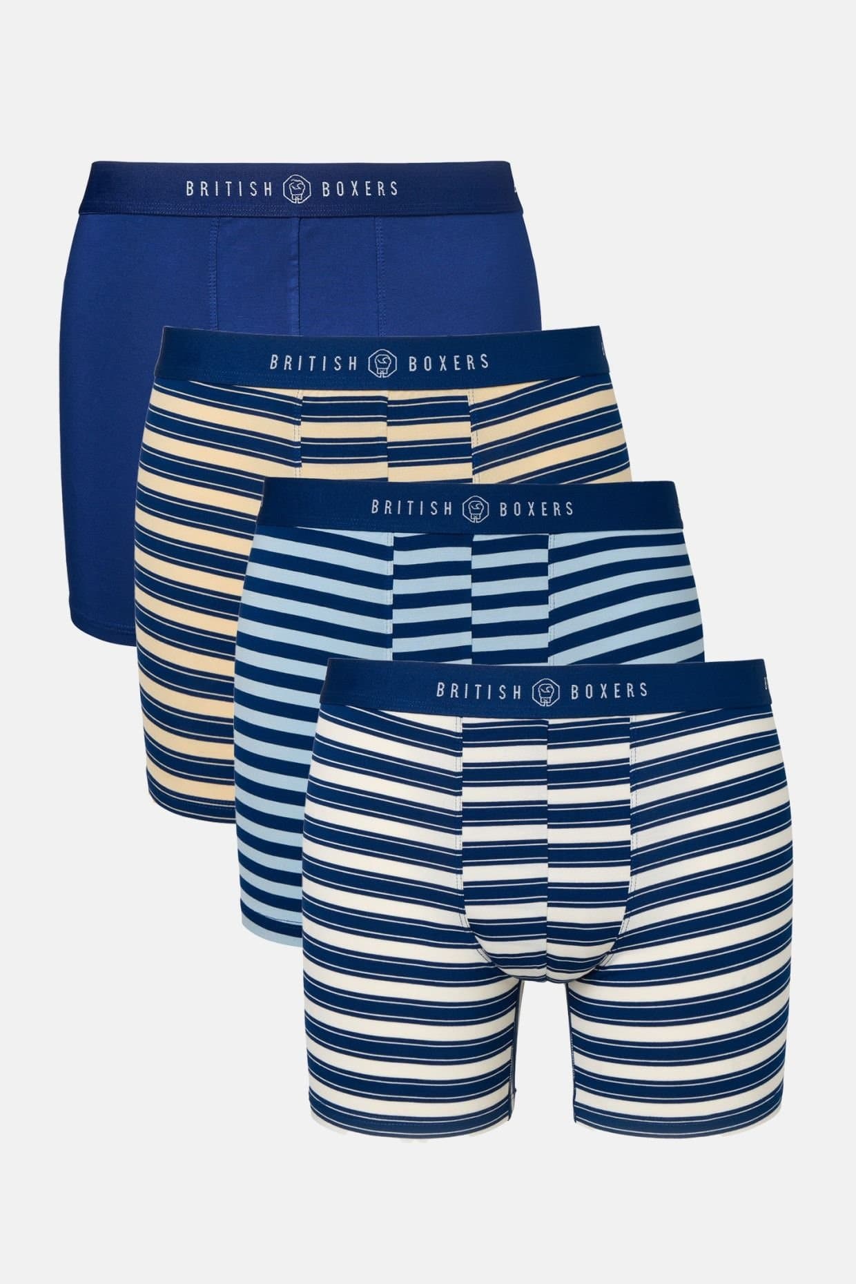 British Boxers British Boxers Men's Pack of Four "Maritime" Bamboo Stetch Trunks in Navy