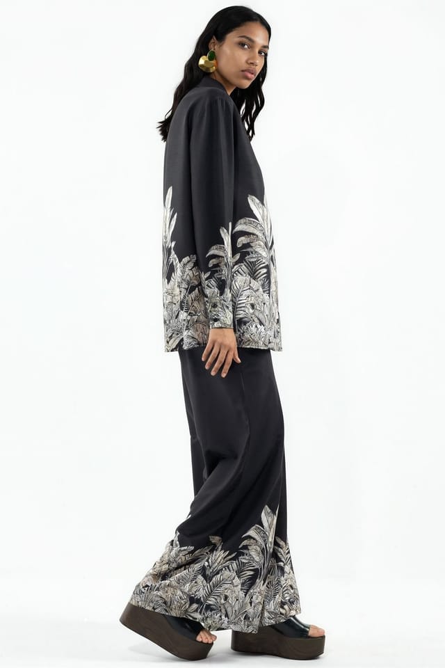 MSN Collection MSN Collection Women's Floral Satin Shirt & Wide-Leg Skirt Set - 2
