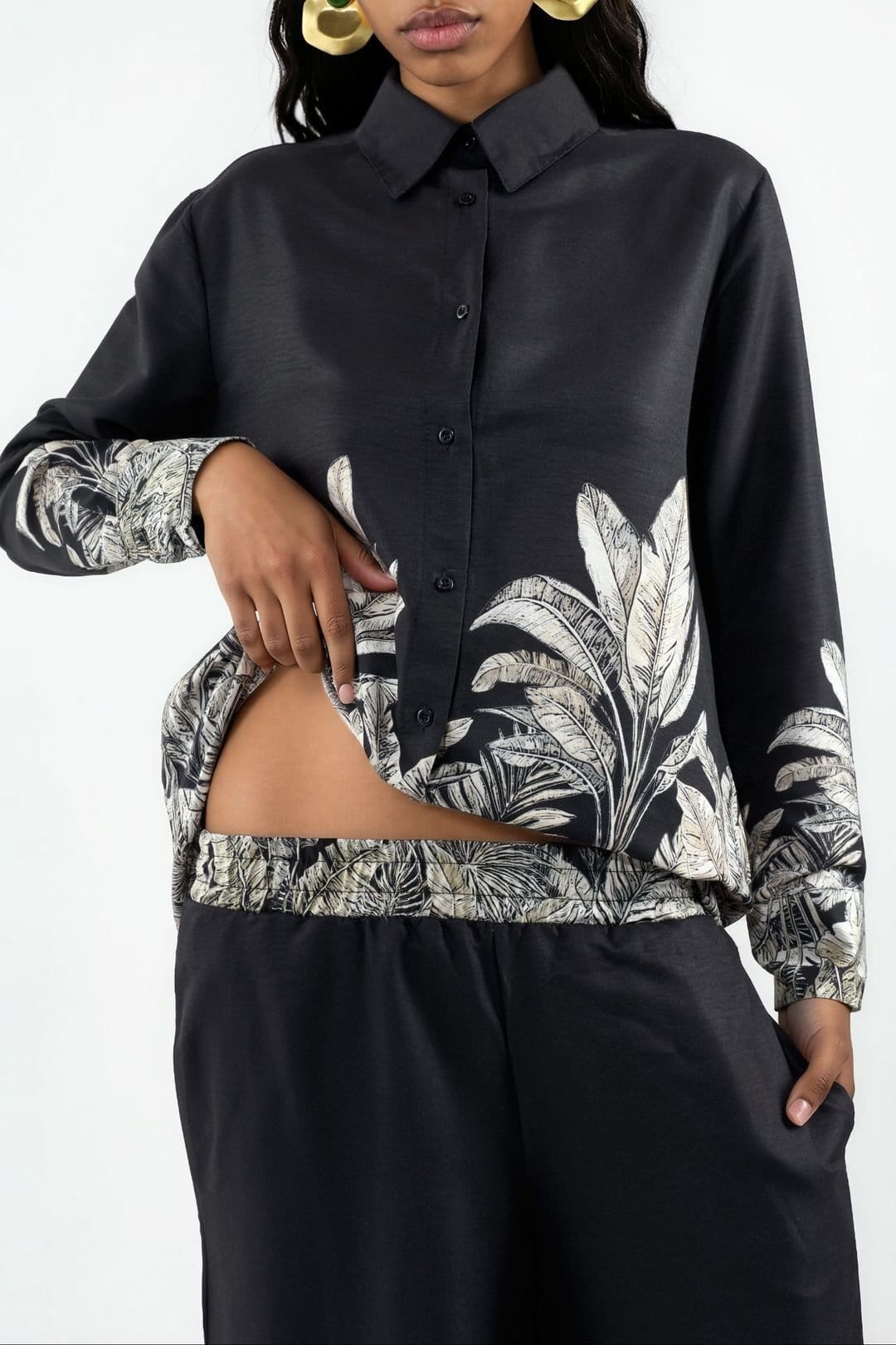 MSN Collection MSN Collection Women's Floral Satin Shirt & Wide-Leg Skirt Set - 4