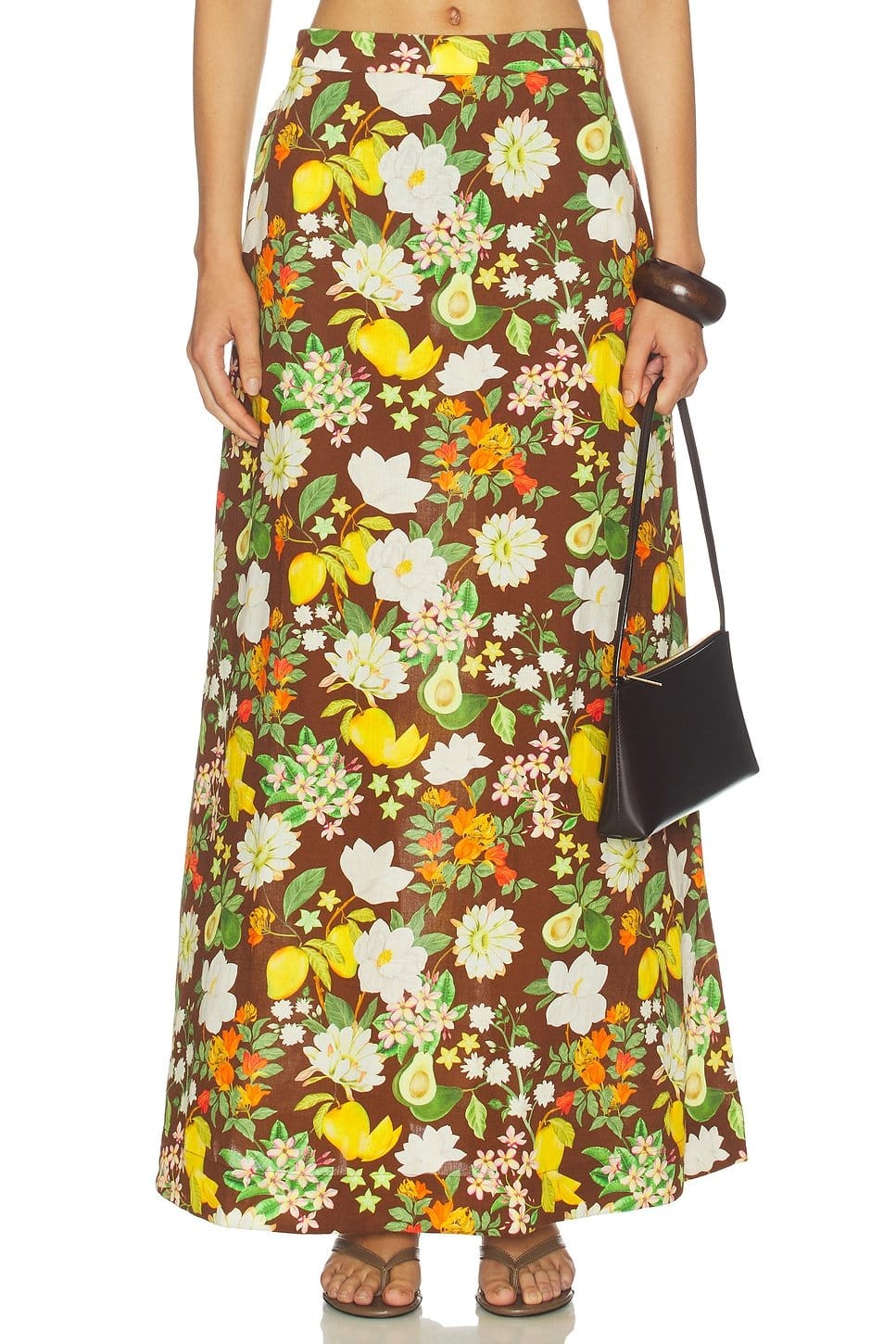Revolve Chocolate Brown Floral Maxi Skirt