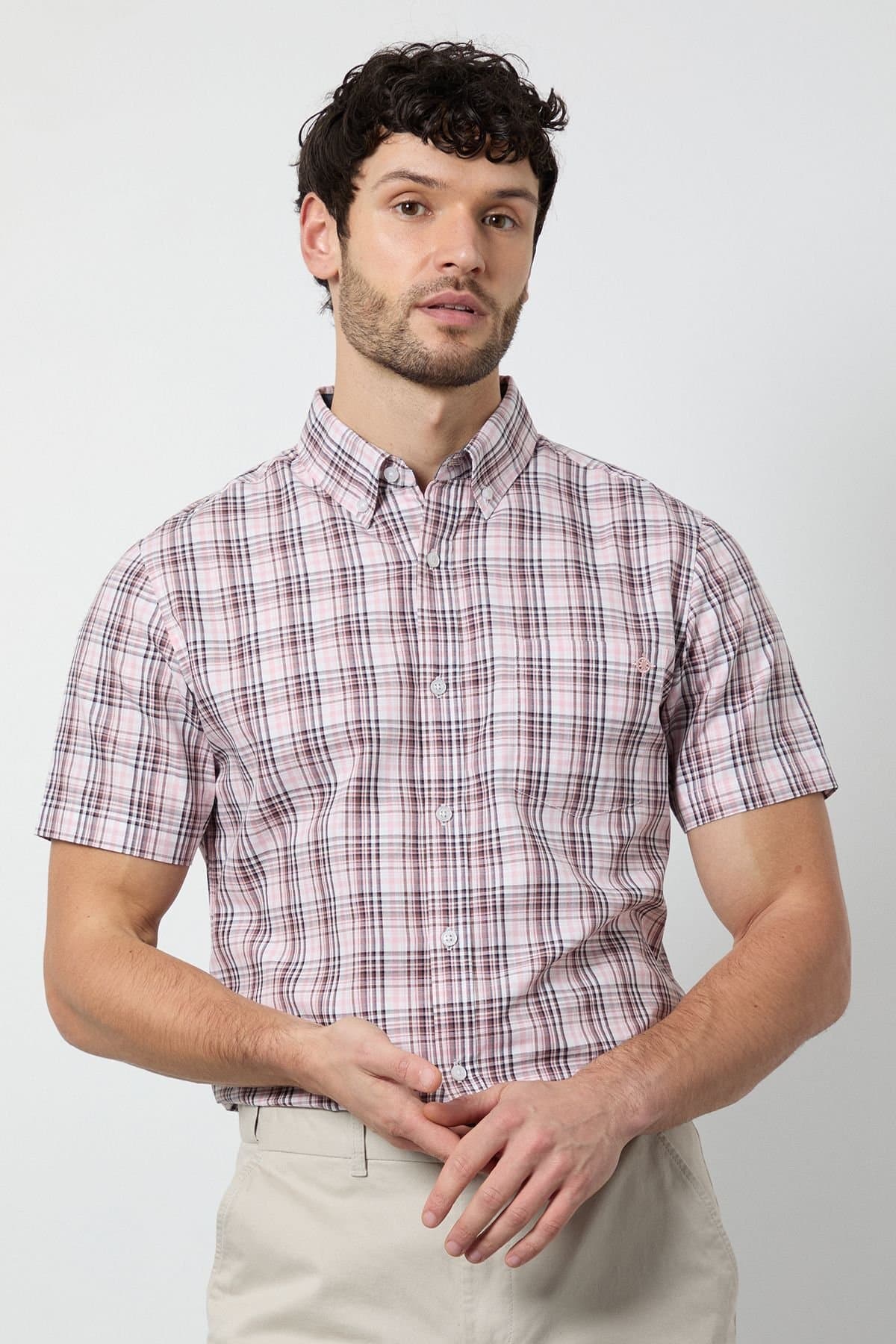 Maine Maine Men's Pink Madras Check Short Sleeve Shirt