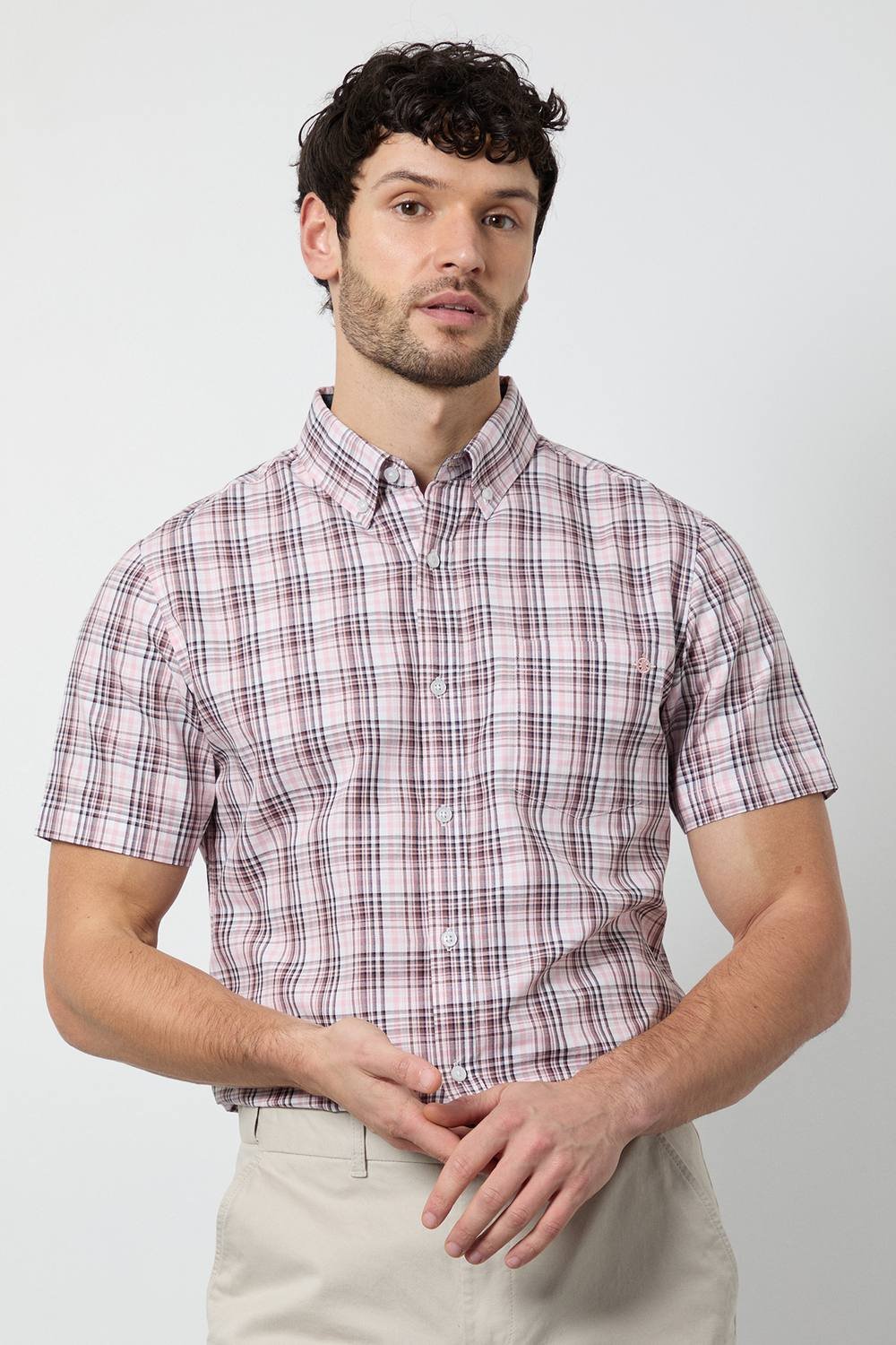 Maine Maine Men's Pink Madras Check Short Sleeve Shirt - 2