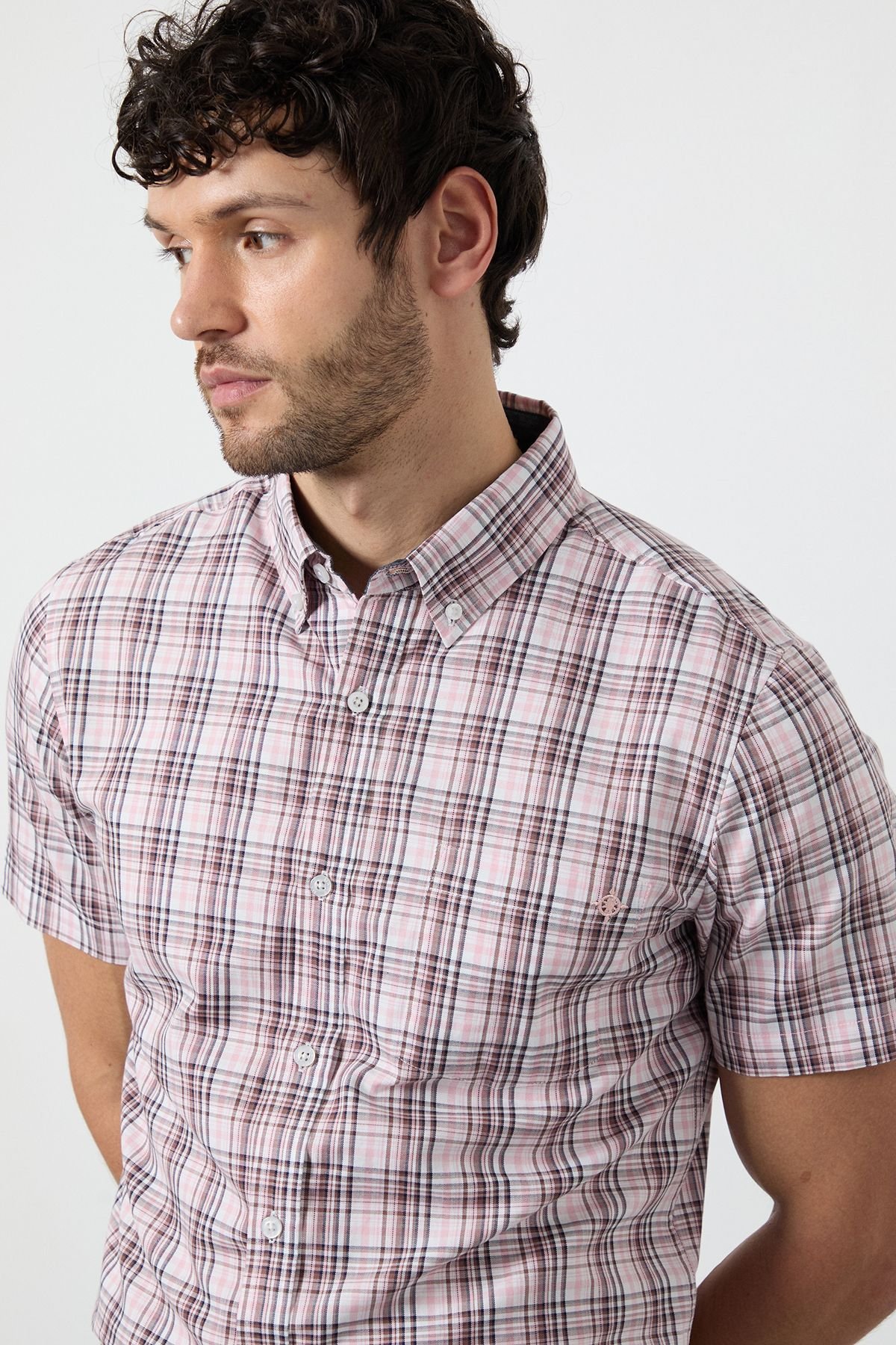 Maine Maine Men's Pink Madras Check Short Sleeve Shirt - 4