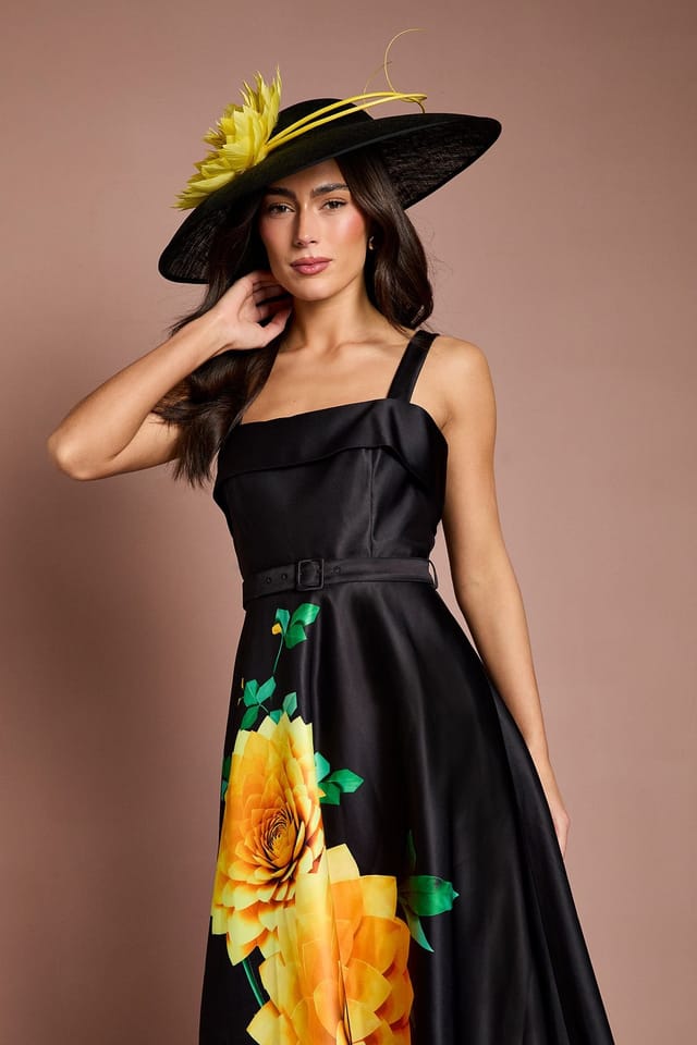 Coast Coast Women's Lisa Tan Floral Placement Print Belted Midi Dress in Black - 2