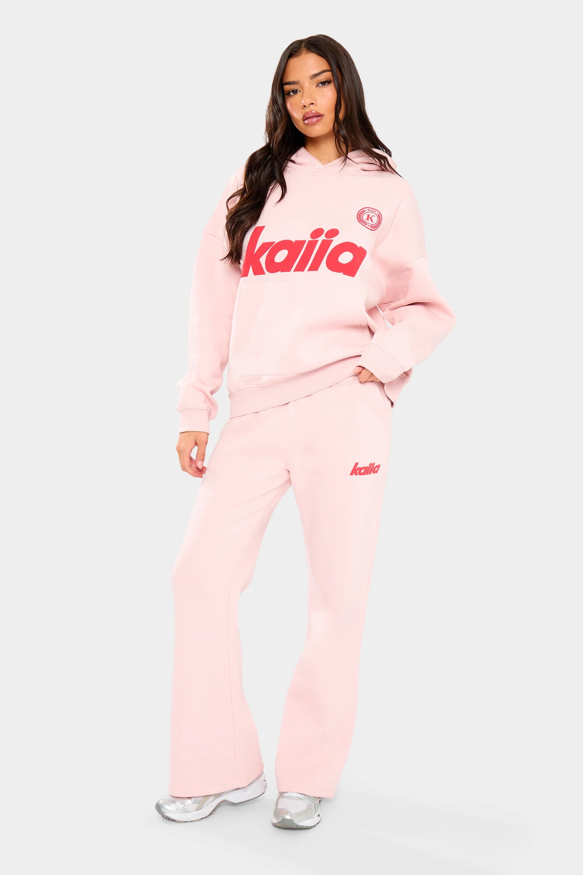 Kaiia Kaiia Logo Wide Leg Joggers Baby Pink & Red - 2
