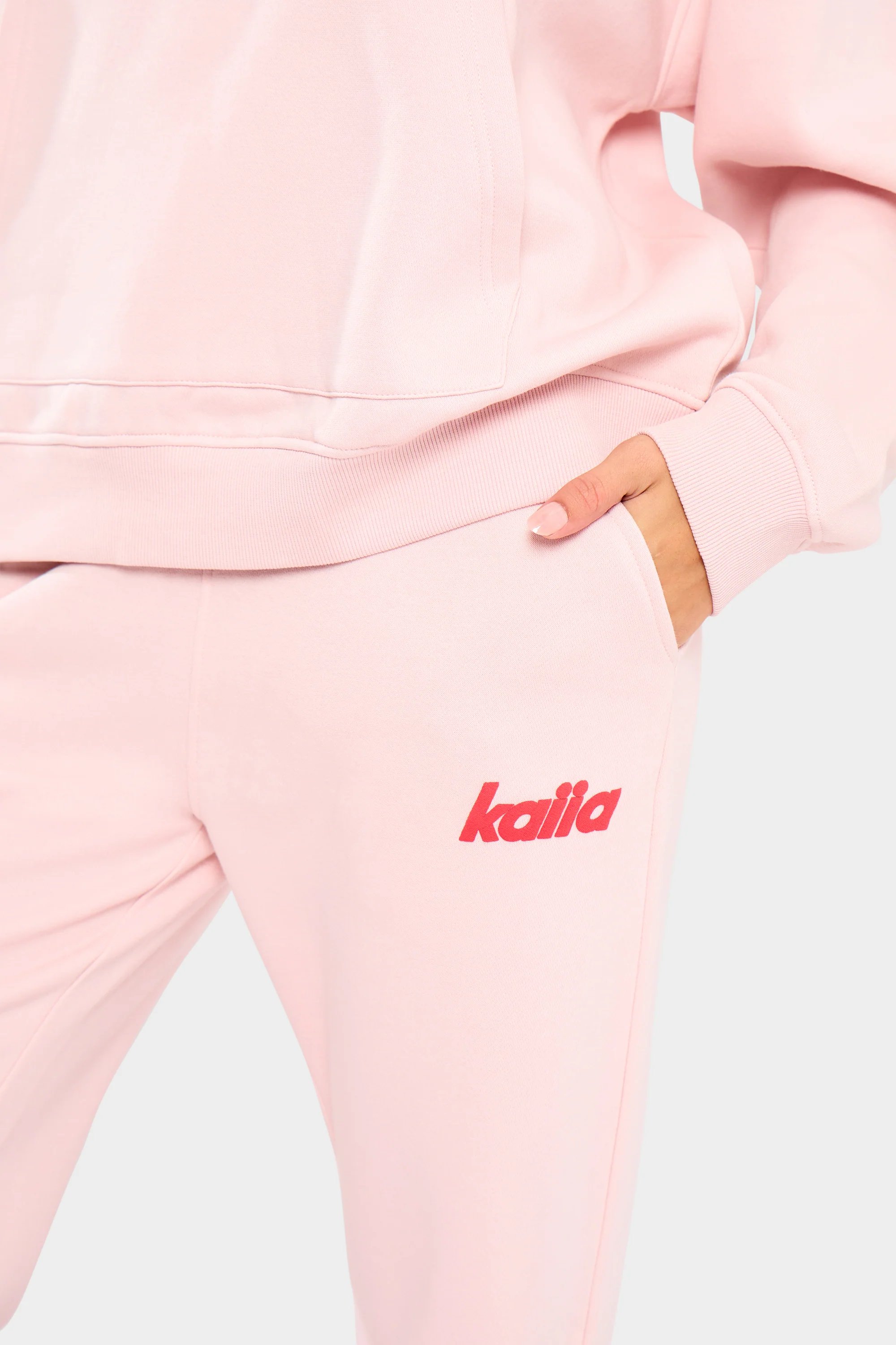 Kaiia Kaiia Logo Wide Leg Joggers Baby Pink & Red - 3