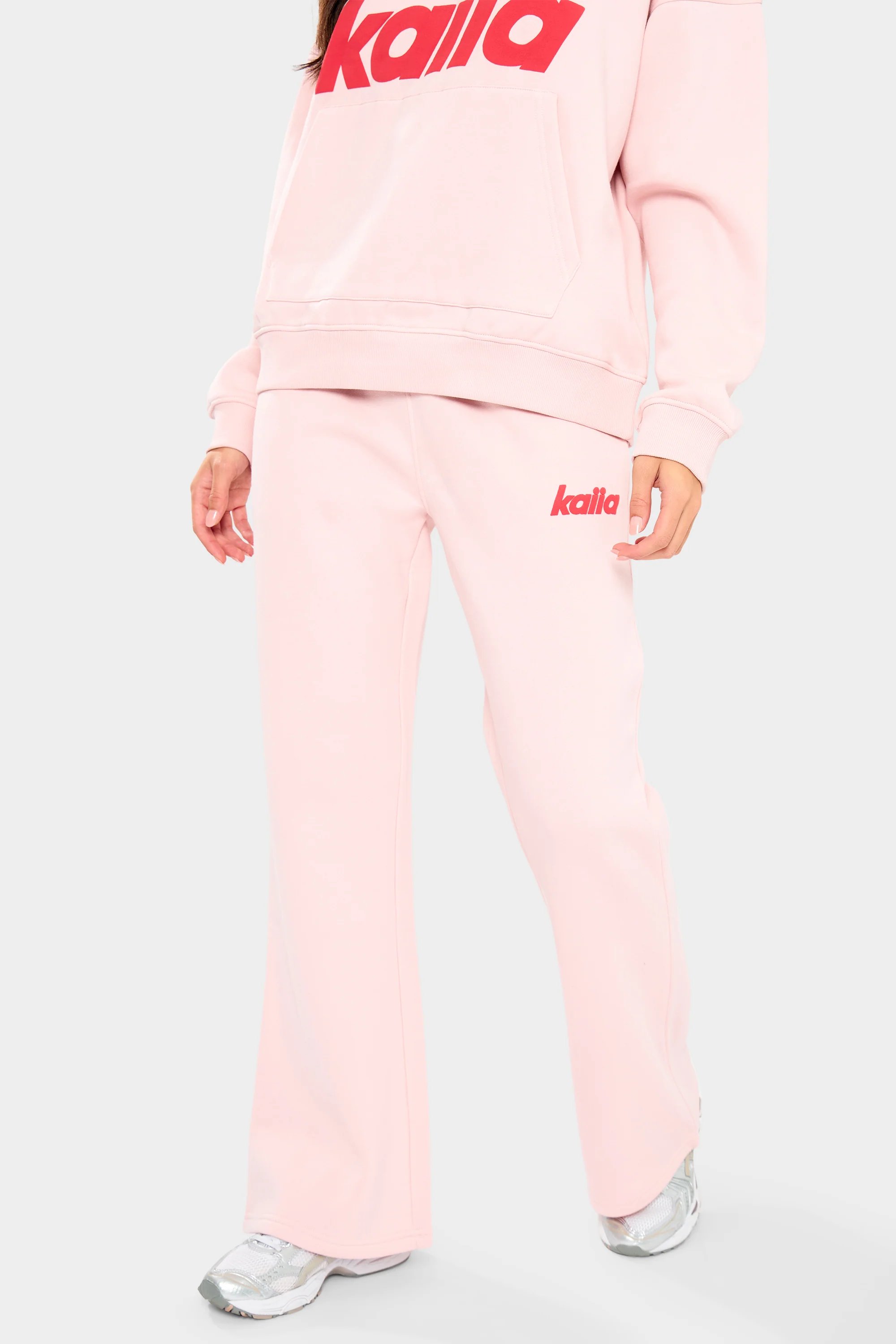 Kaiia Kaiia Logo Wide Leg Joggers Baby Pink & Red - 4