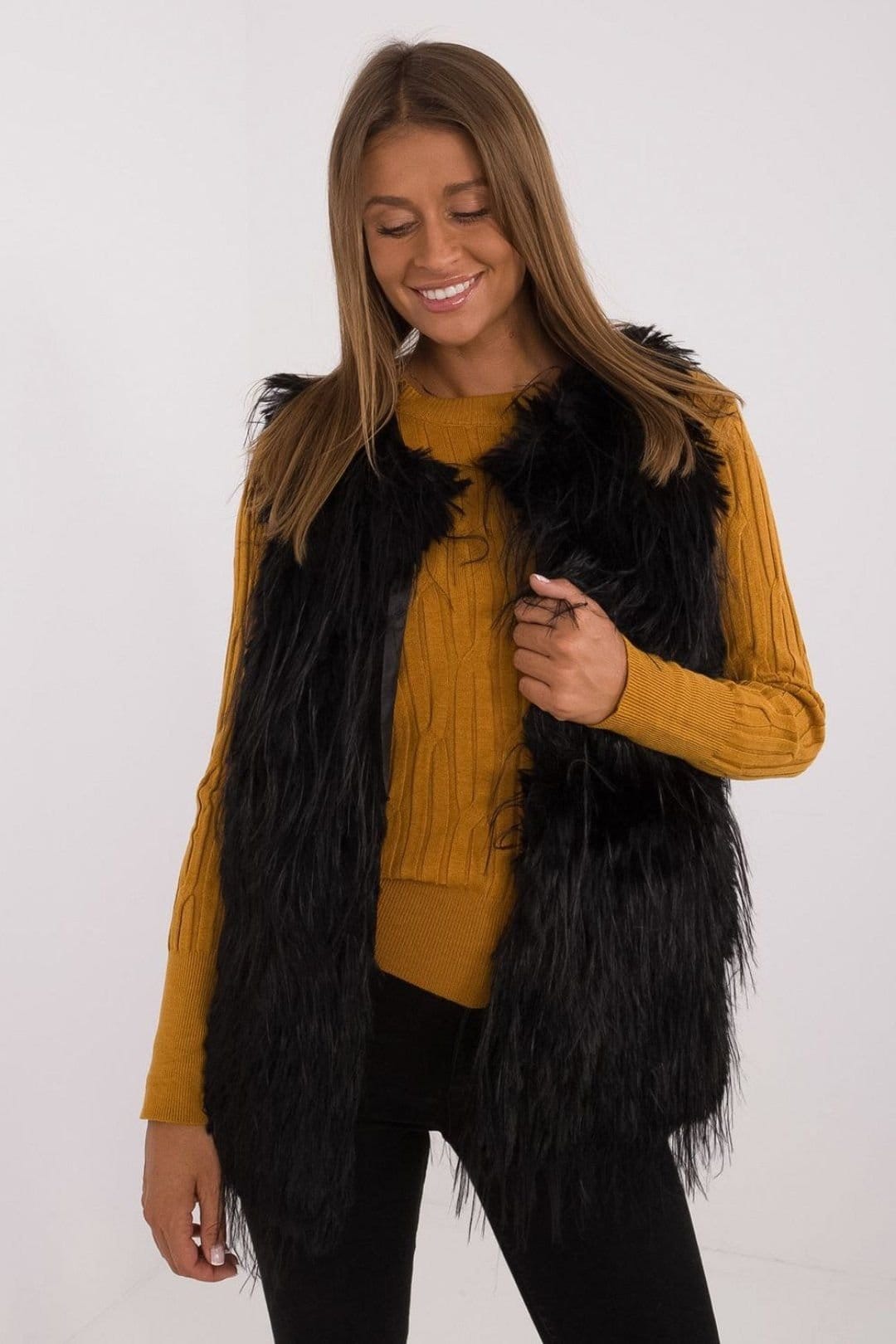 Love Lace Black Faux Fur Lined Hoodless Gilet Vest