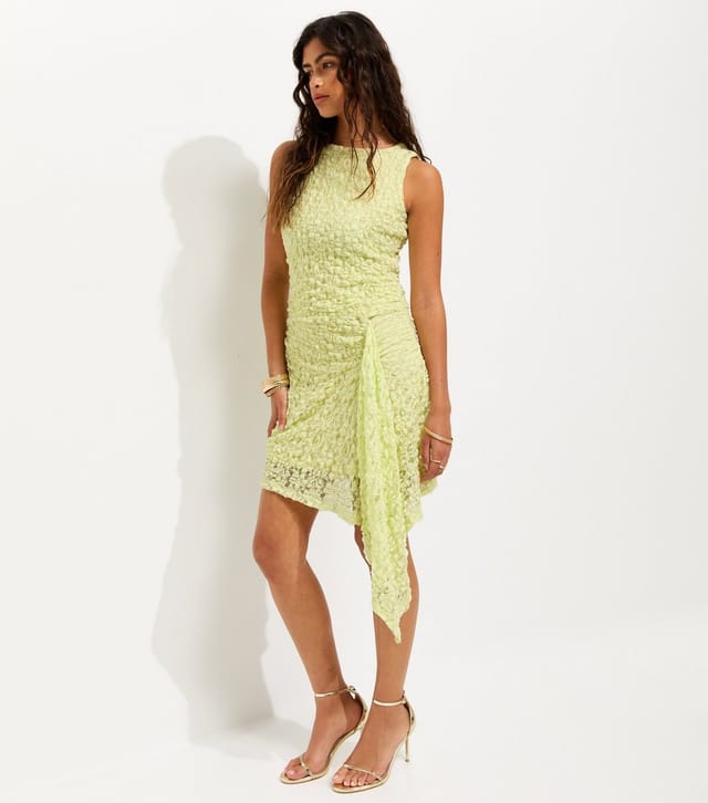 New Look Women's Light Yellow Lace Sleeveless Asymmetric Mini Dress New Look - 3