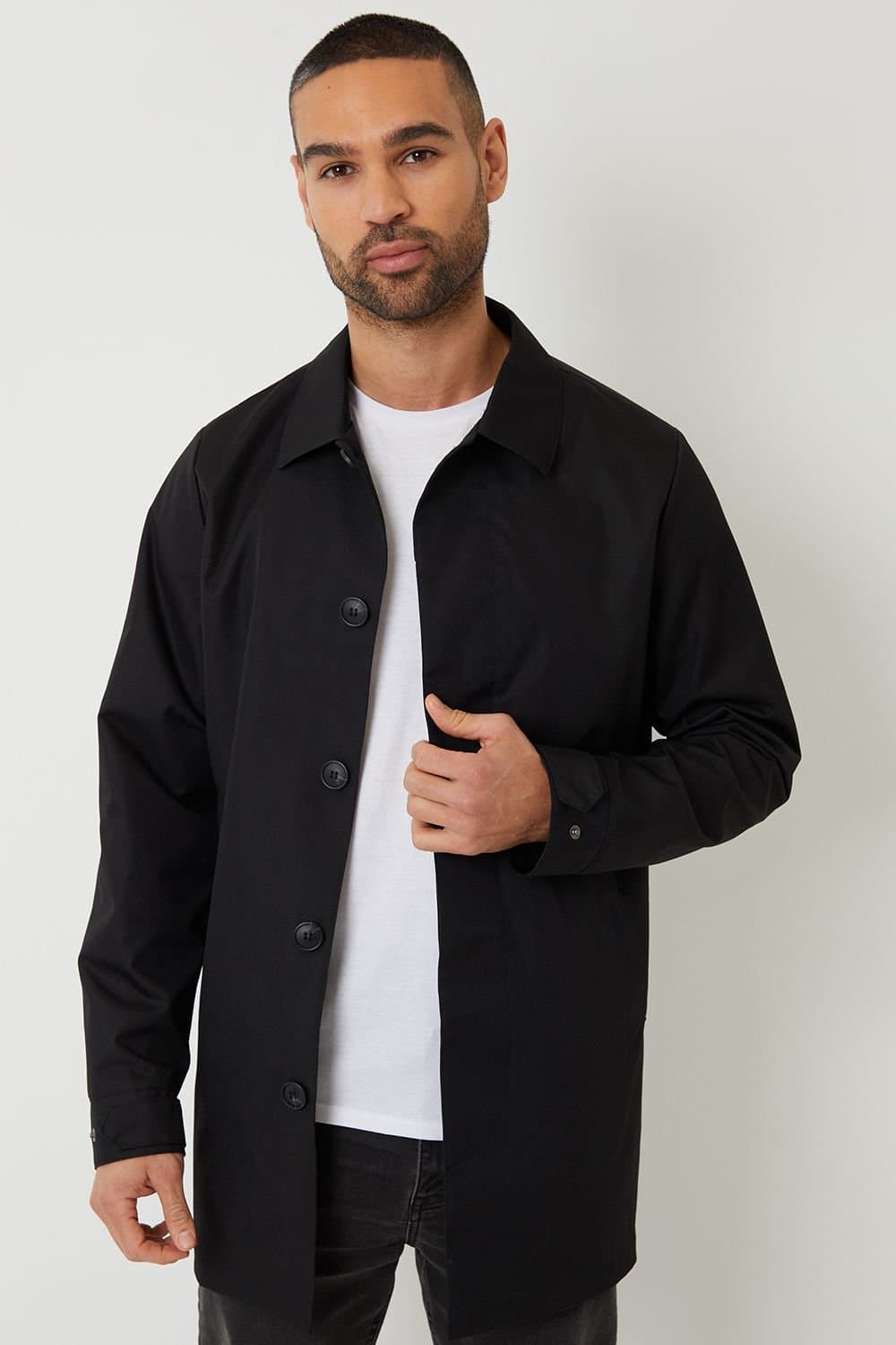Threadbare Threadbare Men's 'Gretna' Showerproof Longline Tailored Mac in Black