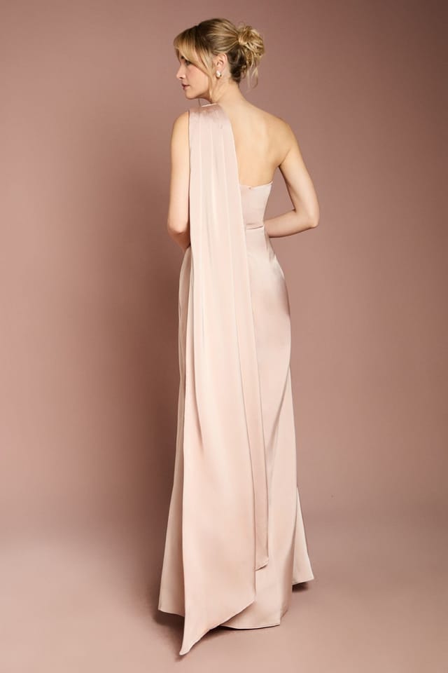 Coast Coast Women's Honoured Drape One Shoulder Satin Maxi Bridesmaid Dress in Mocha - 3