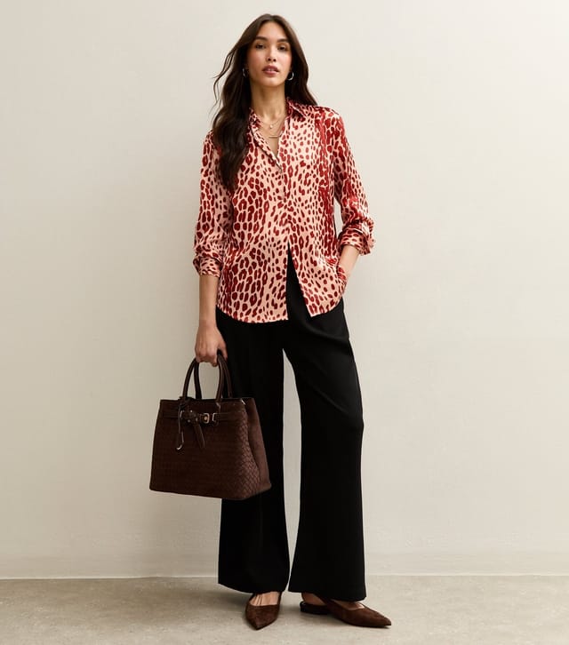 New Look Women's Brown Satin Animal Print Long Sleeve Shirt New Look - 3