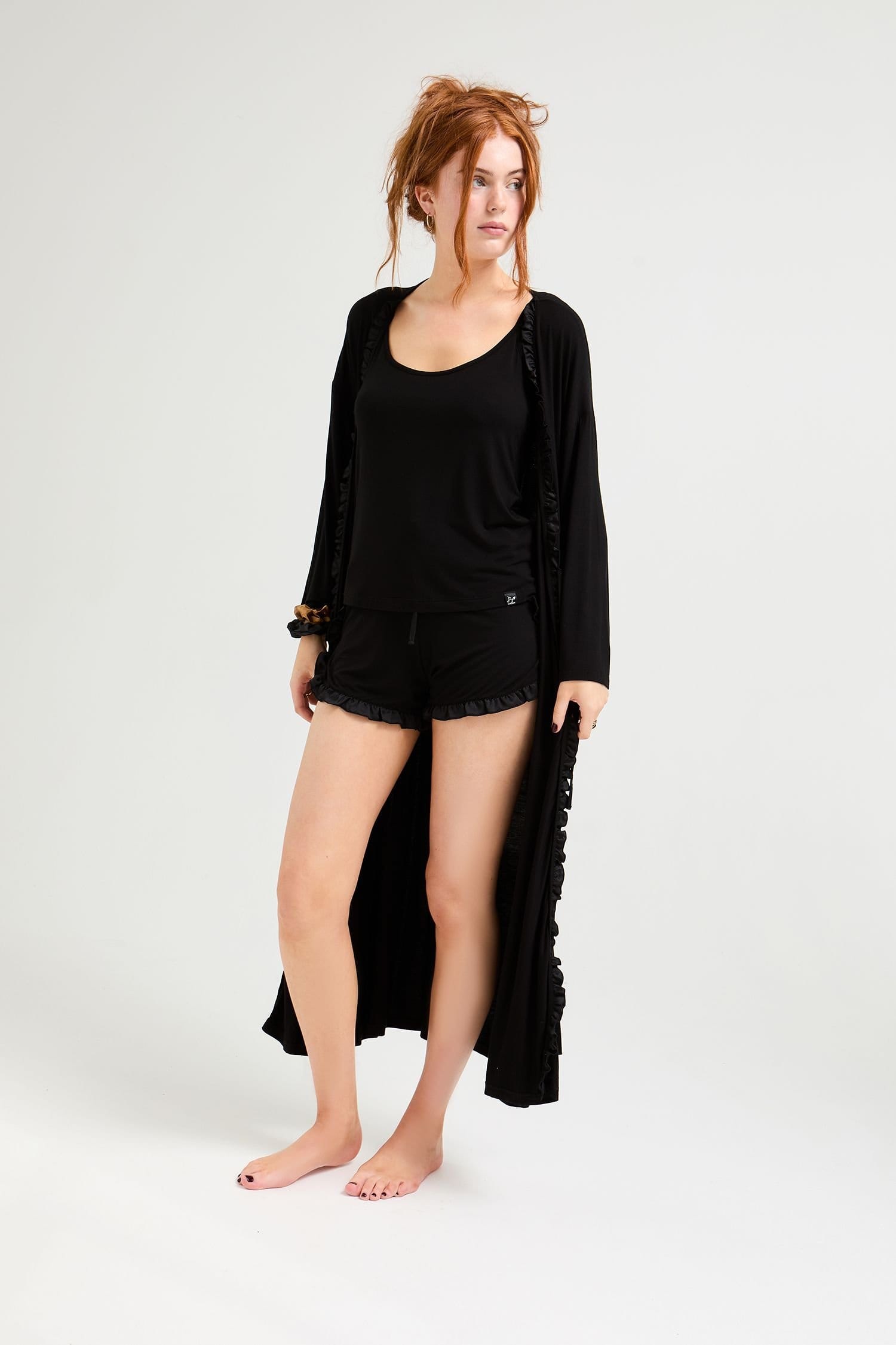 Pretty You London Pretty You London Women's Bamboo Frill Cami Short Pyjama Set in Black - 4