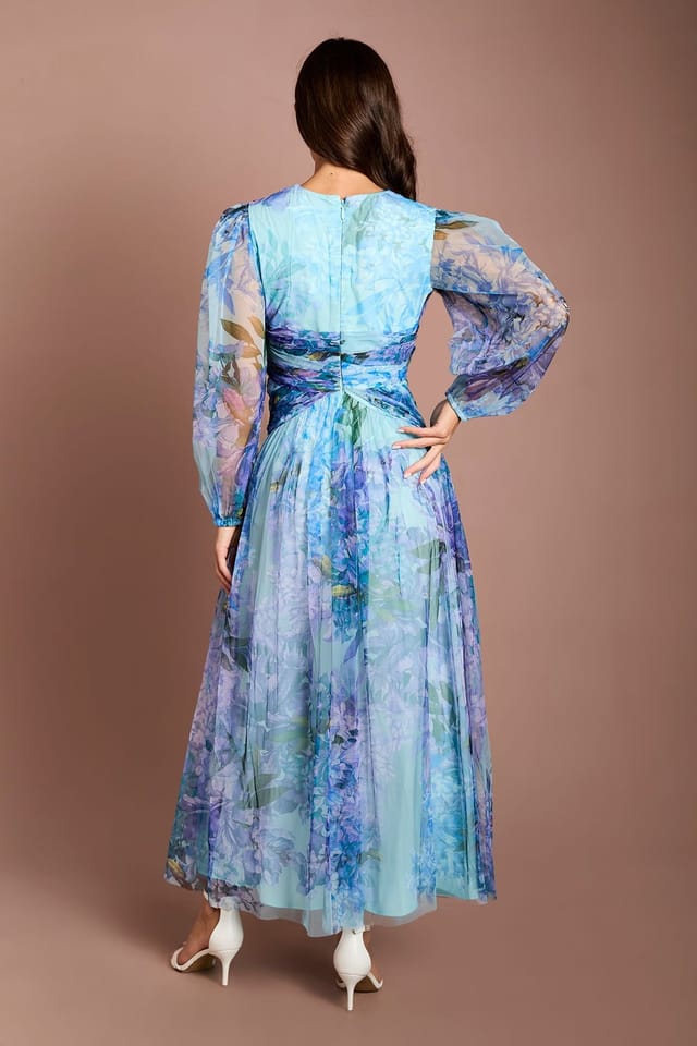 Coast Coast Women's Petite Printed Floral Mesh Midaxi Dress in Blue - 3