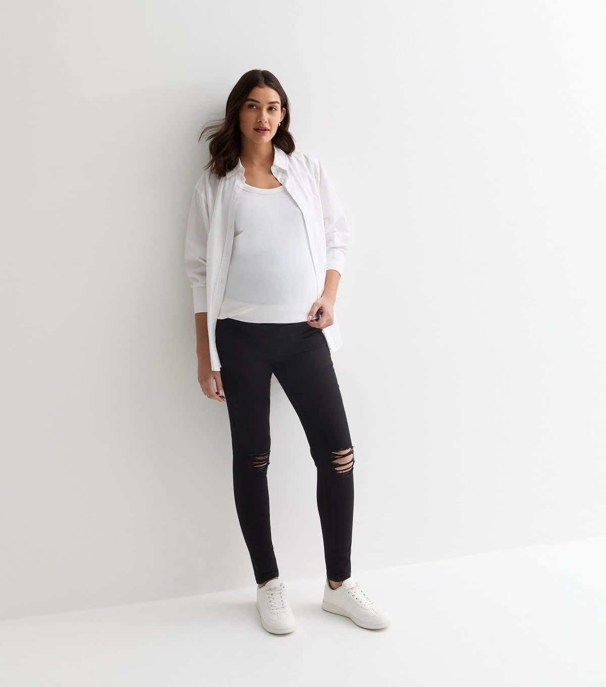 New Look Women's Maternity Black Lift & Shape Ripped Over Bump Emilee Jeggings New Look
