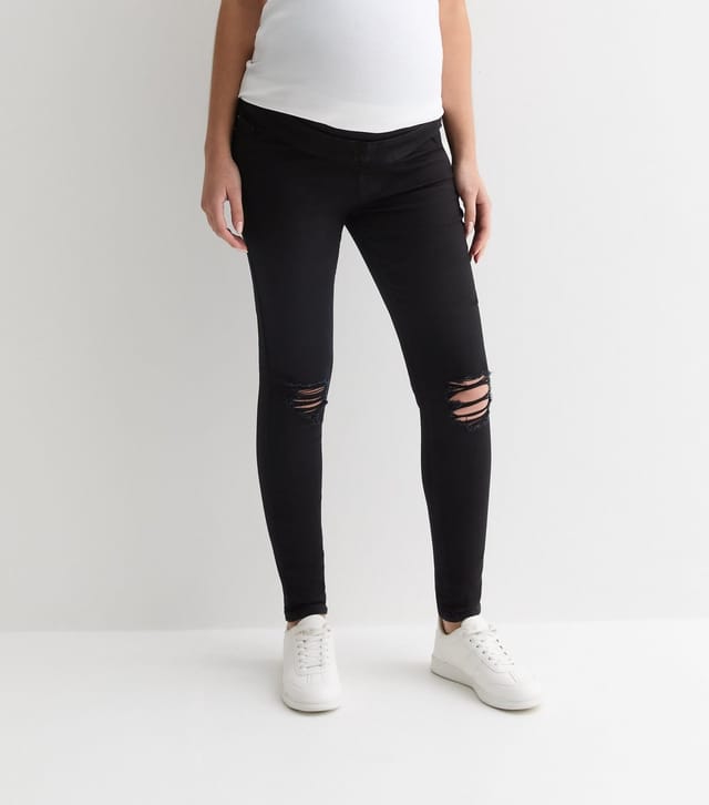 New Look Women's Maternity Black Lift & Shape Ripped Over Bump Emilee Jeggings New Look - 2