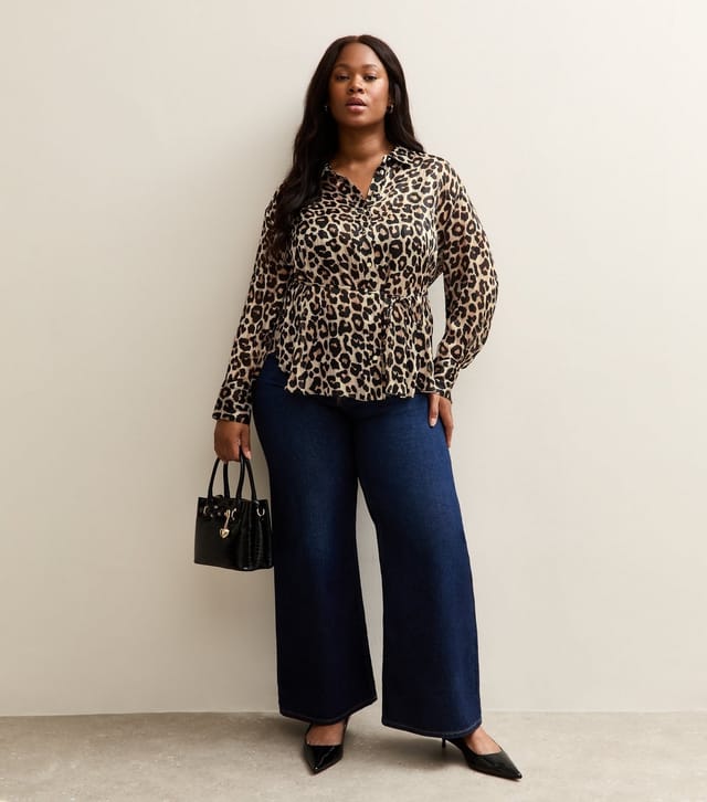 New Look Women's Plus Size Brown Animal Print Belted Shirt Curves New Look - 2