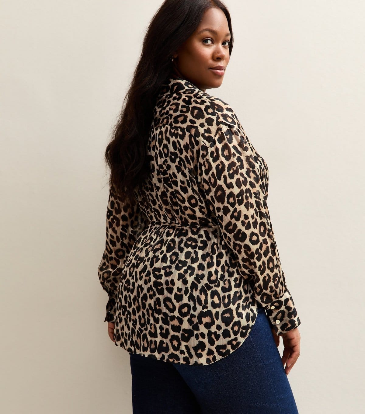 New Look Women's Plus Size Brown Animal Print Belted Shirt Curves New Look - 4