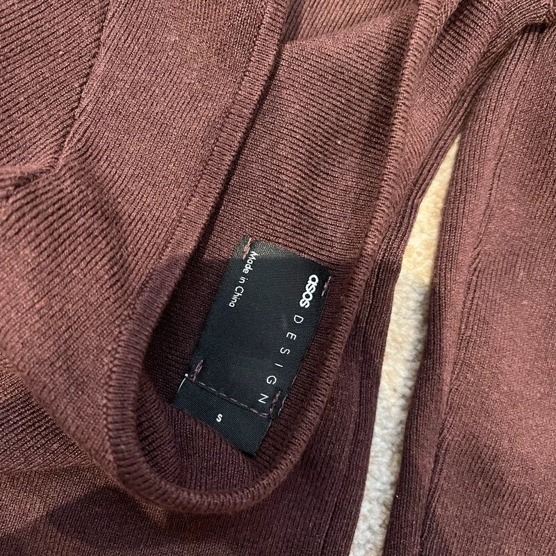 ASOS ASOS Burgundy Long Sleeve Knitted Tie Back Top Size S - 1