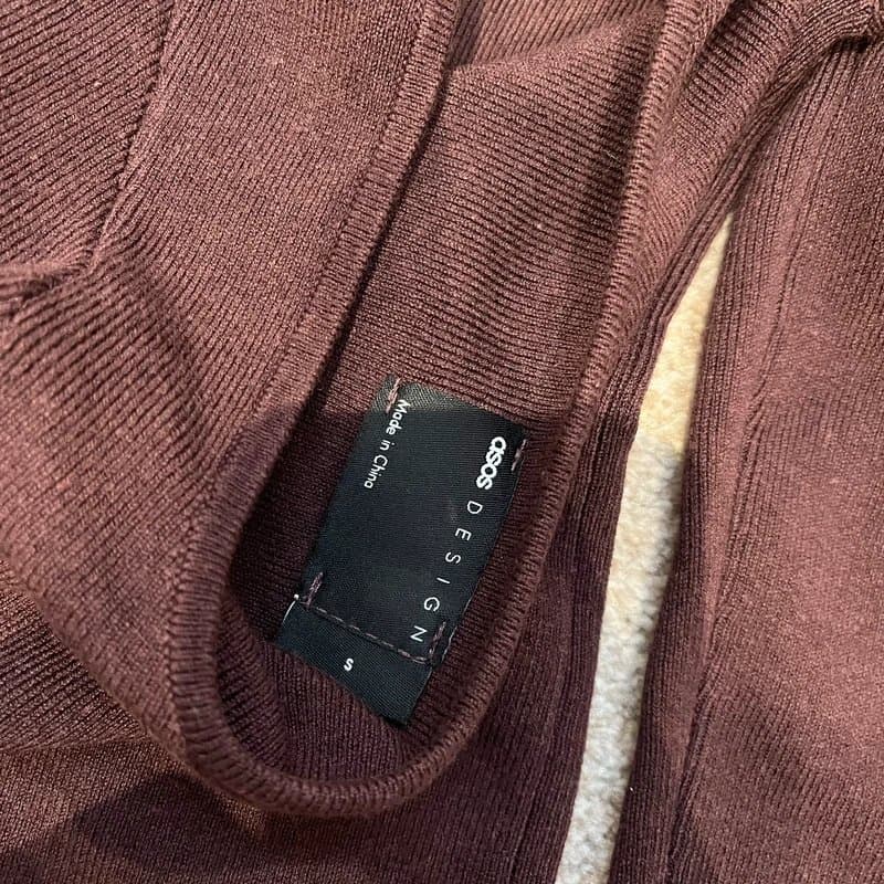 ASOS ASOS Burgundy Long Sleeve Knitted Tie Back Top  Size S