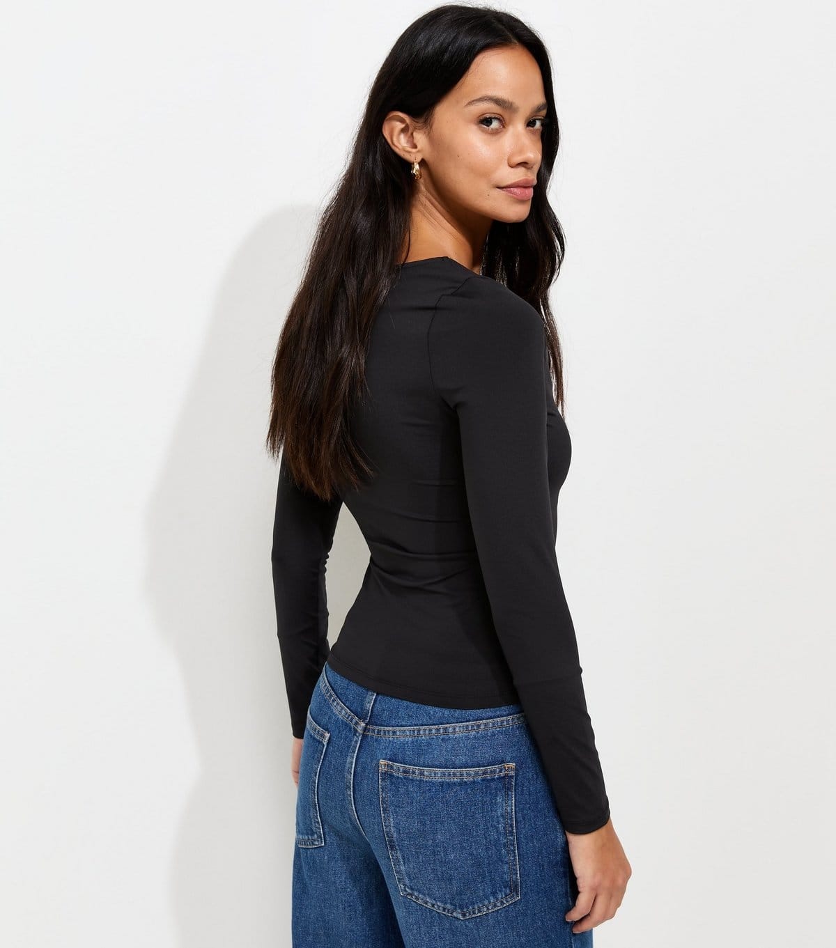New Look Women's Black Slinky Jersey V-Neck Long Sleeve Top New Look - 4